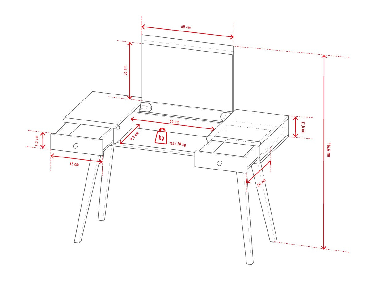 Schminktisch Ruvruvi 100 (Weiss + Eichenholzoptik)