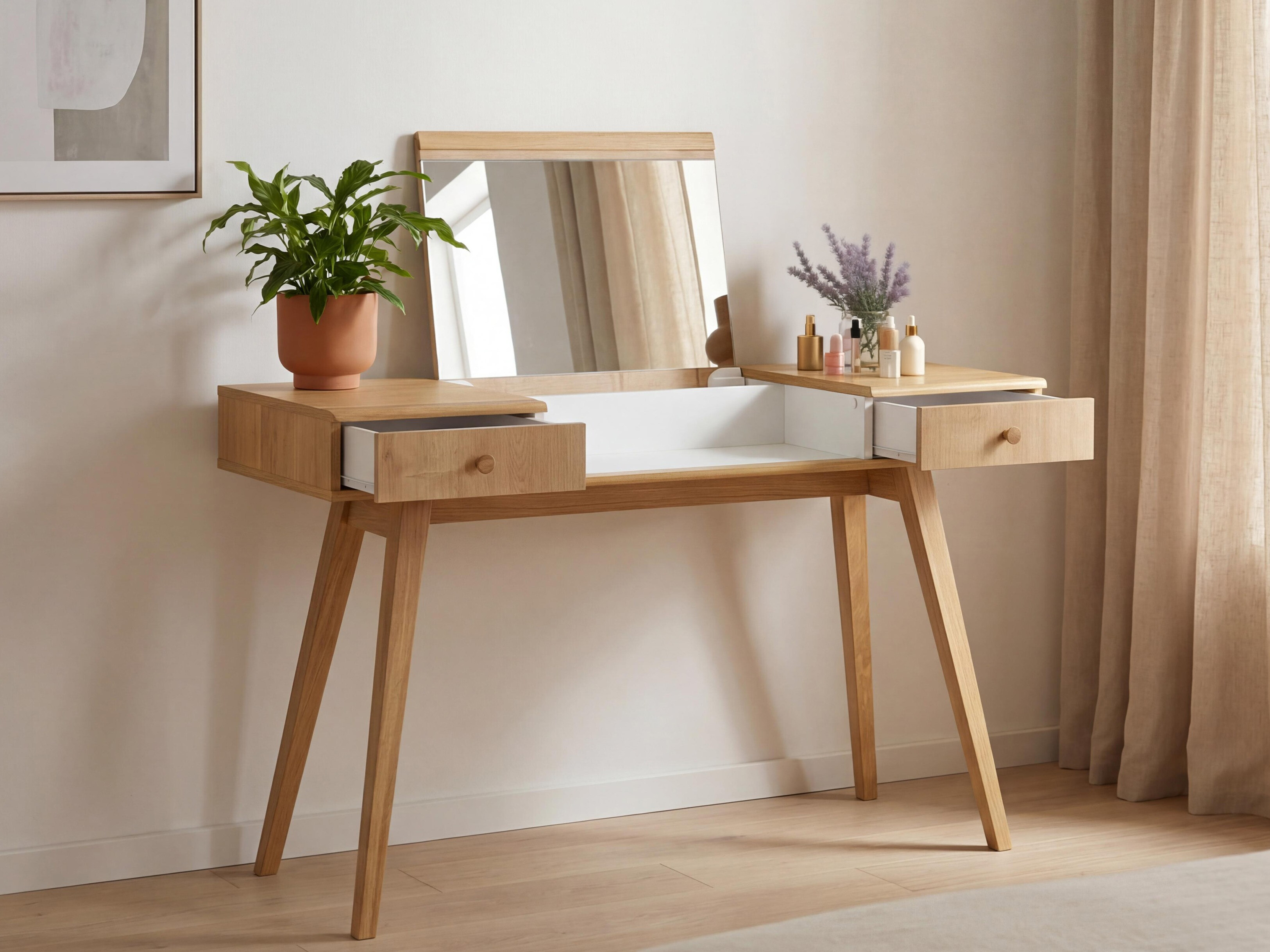 Schminktisch Ruvruvi 100 (Weiss + Eichenholzoptik)