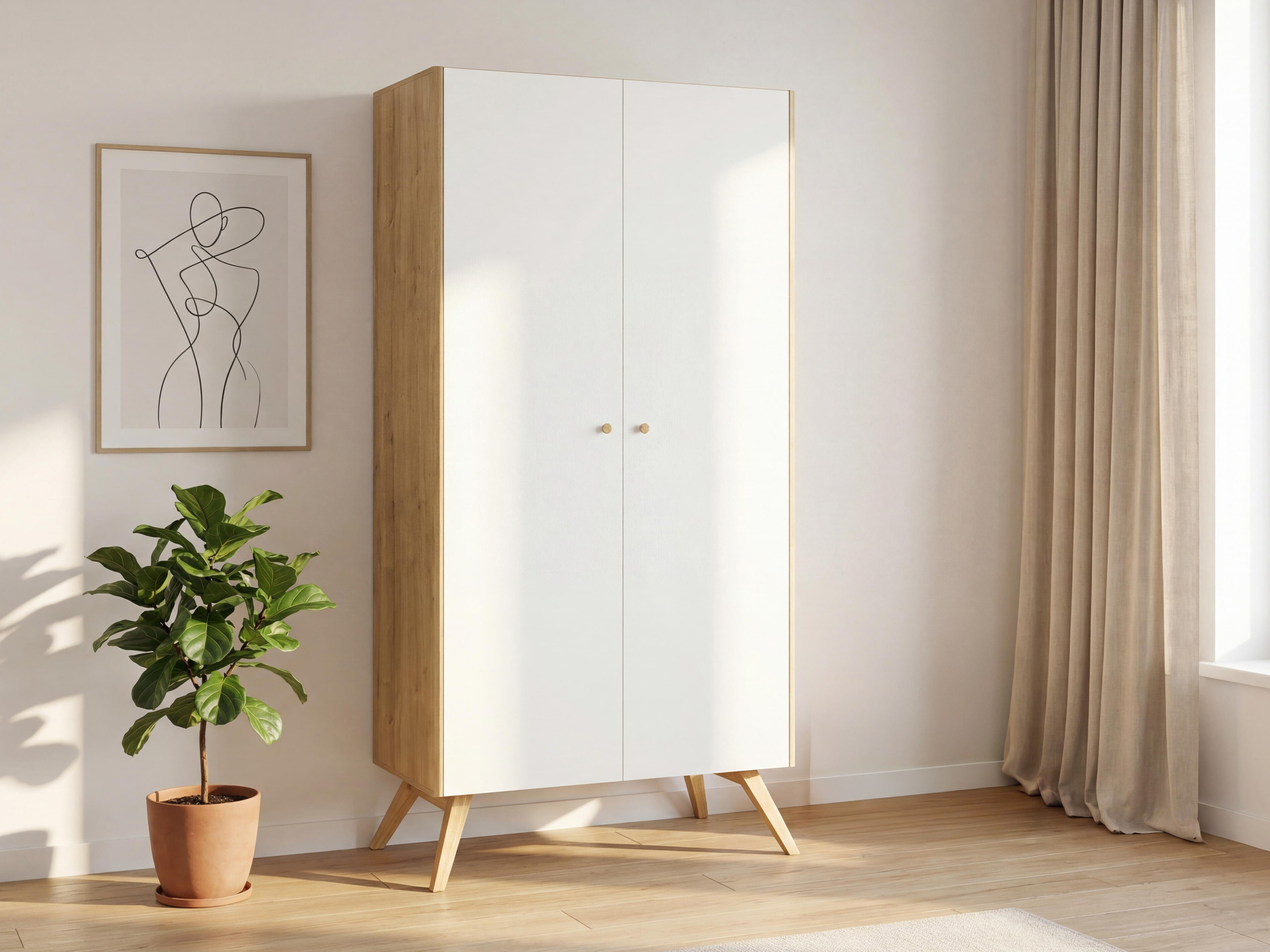 Kleiderschrank Ruvruvi 101 (Weiss + Eichenholzoptik)