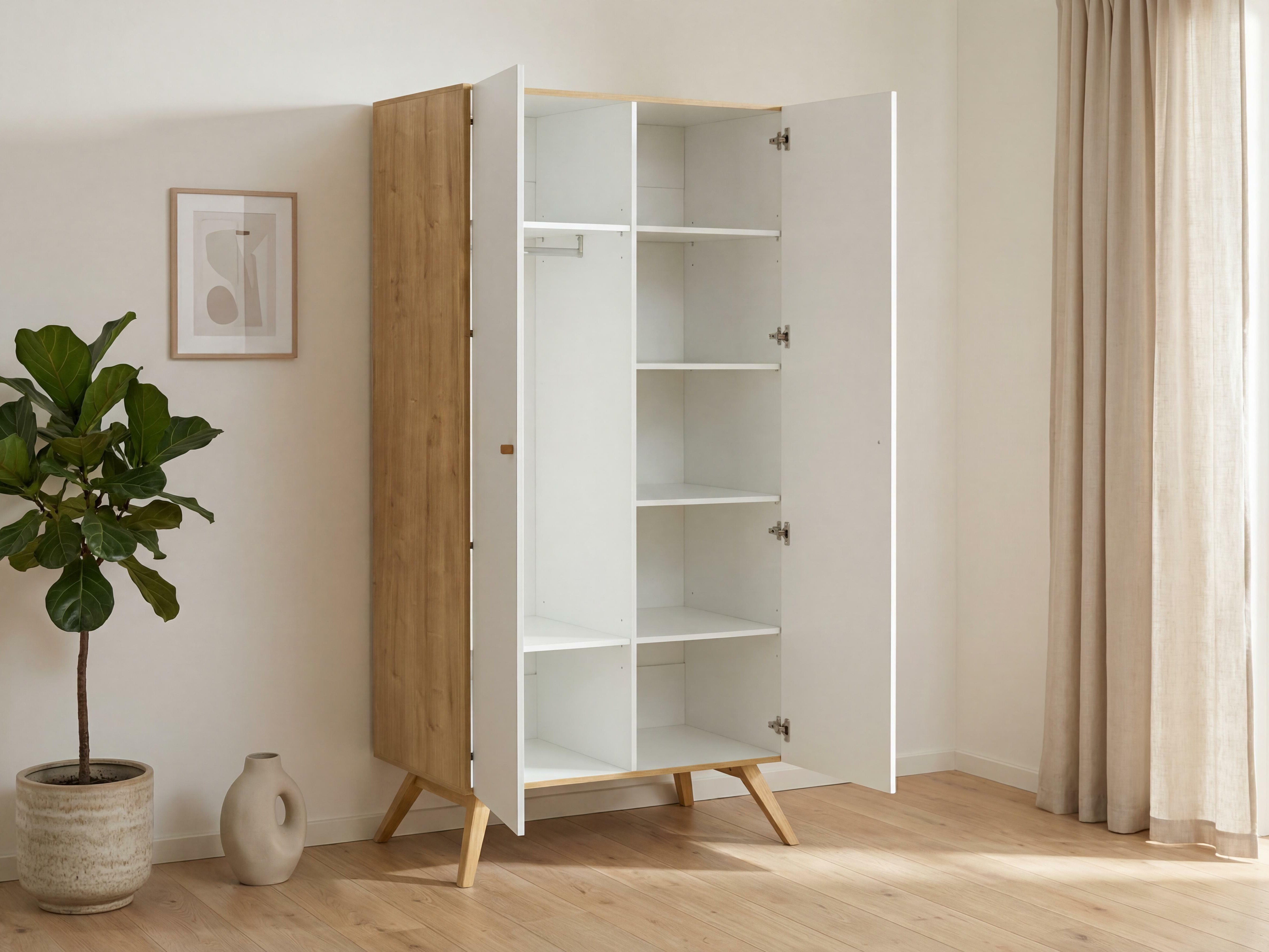 Kleiderschrank Ruvruvi 101 (Weiss + Eichenholzoptik)