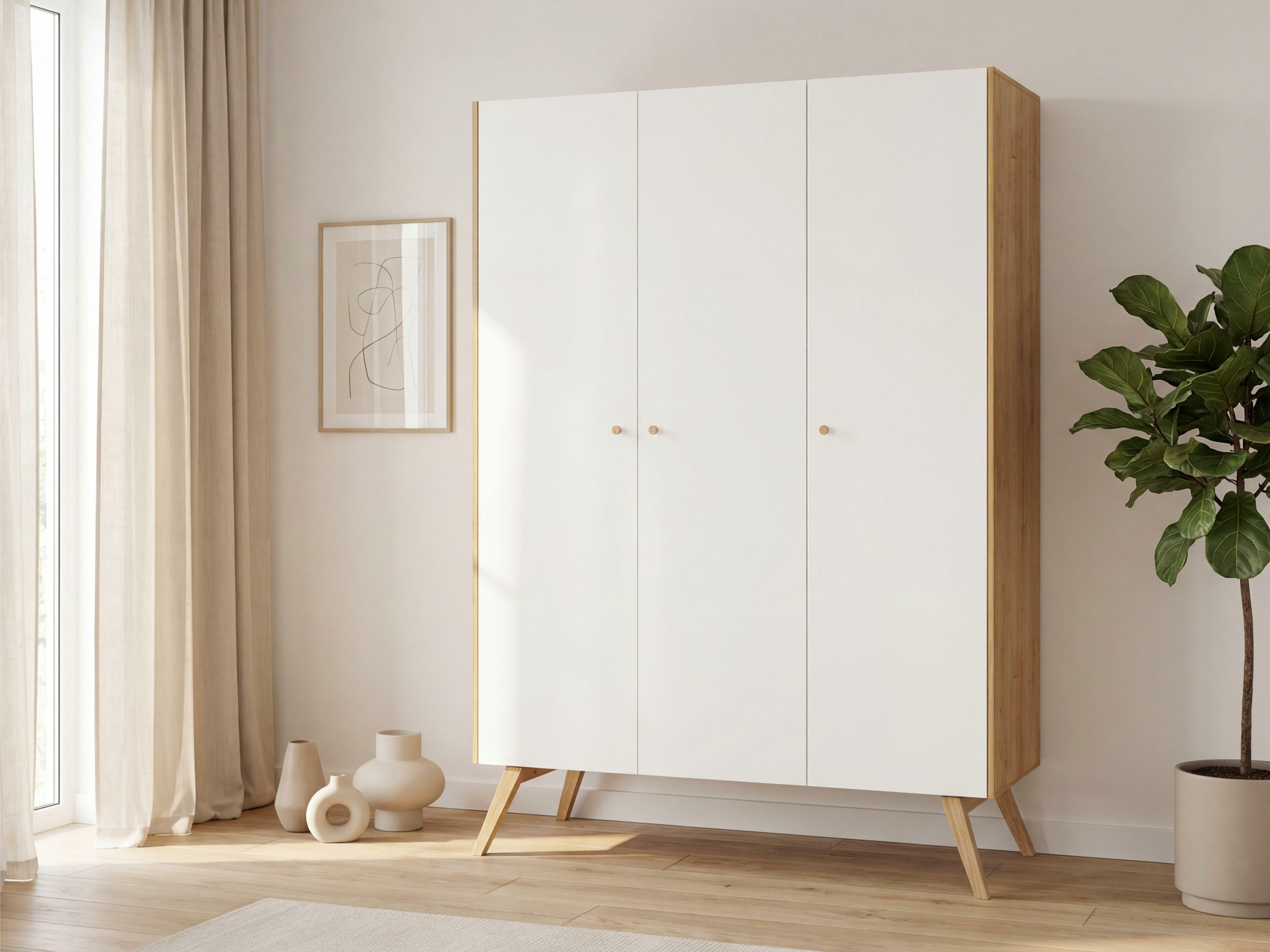 Kleiderschrank Ruvruvi 102 (Weiss + Eichenholzoptik)