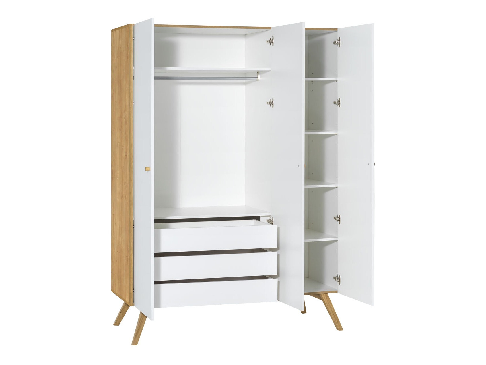 Kleiderschrank Ruvruvi 102 (Weiss + Eichenholzoptik)