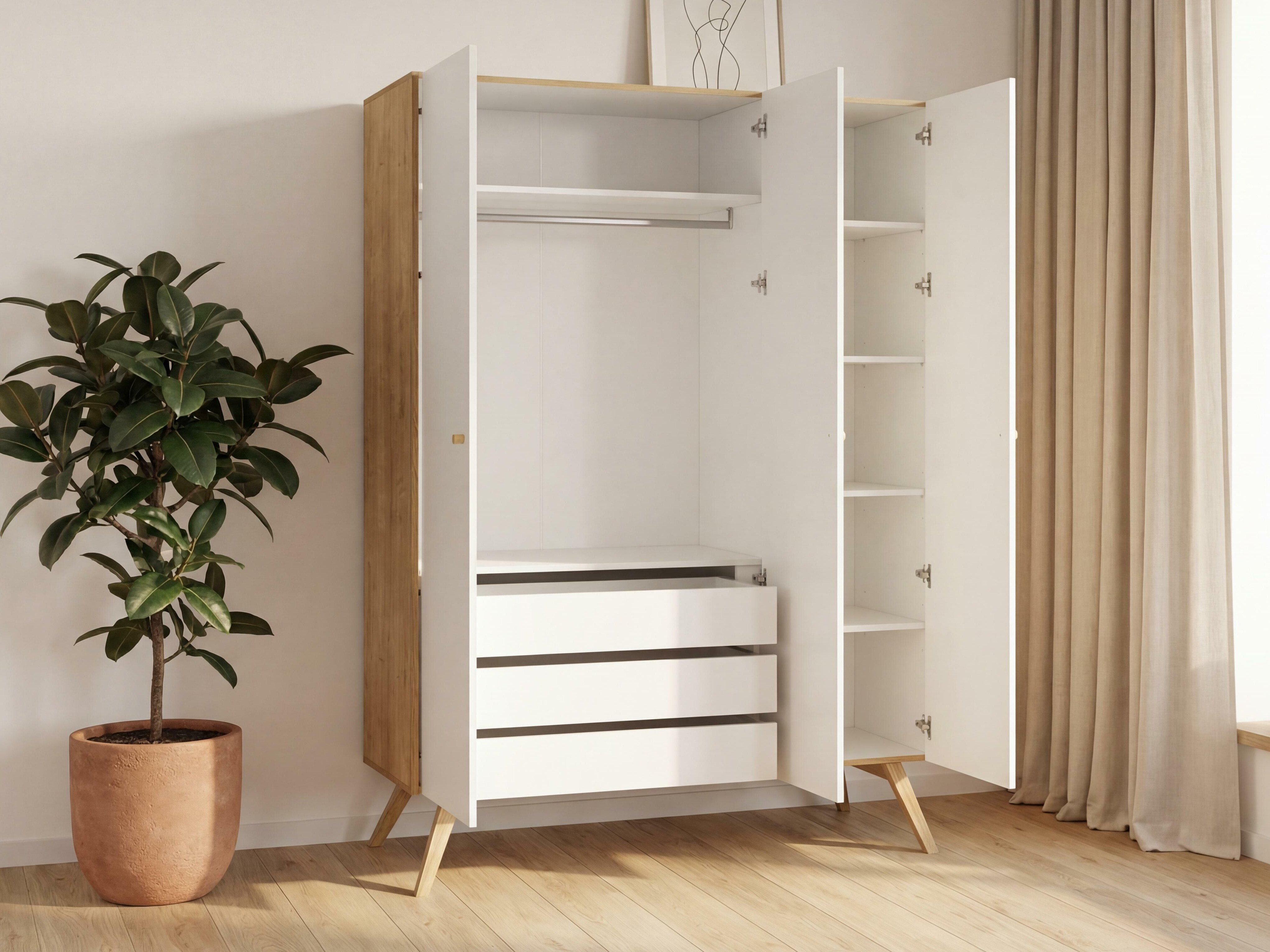 Kleiderschrank Ruvruvi 102 (Weiss + Eichenholzoptik)