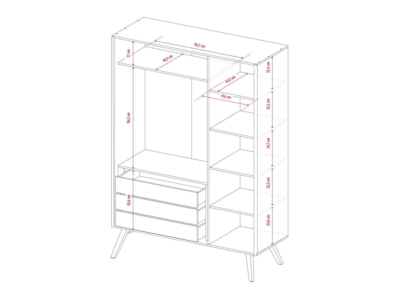 Kleiderschrank Ruvruvi 102 (Weiss + Eichenholzoptik)
