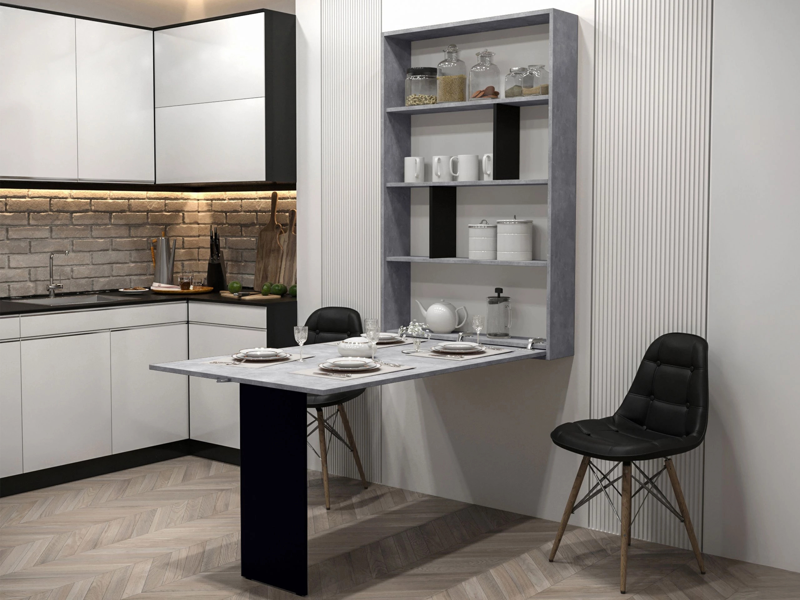 Tisch Buch Pinis III (Schwarz + Beton)