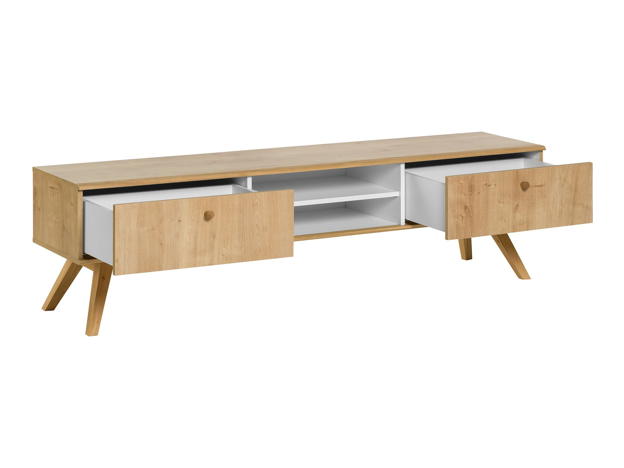 TV-Möbel Ruvruvi 112 (Weiss + Eichenholzoptik)