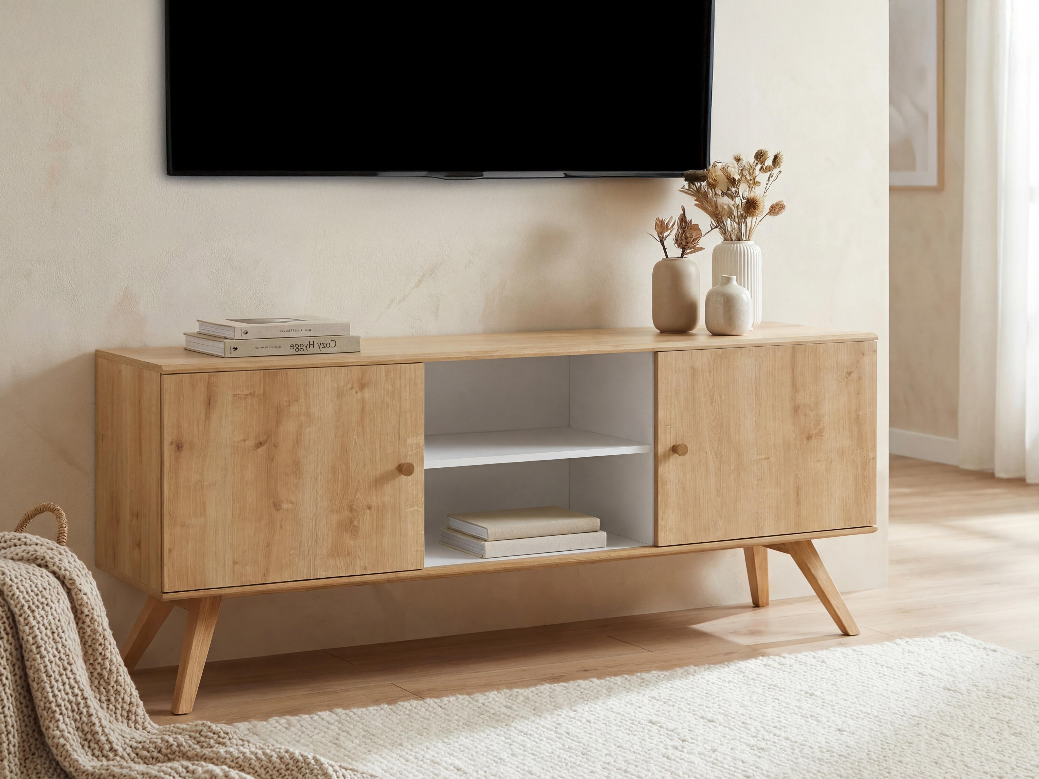 TV-Möbel Ruvruvi 109 (Weiss + Eichenholzoptik)