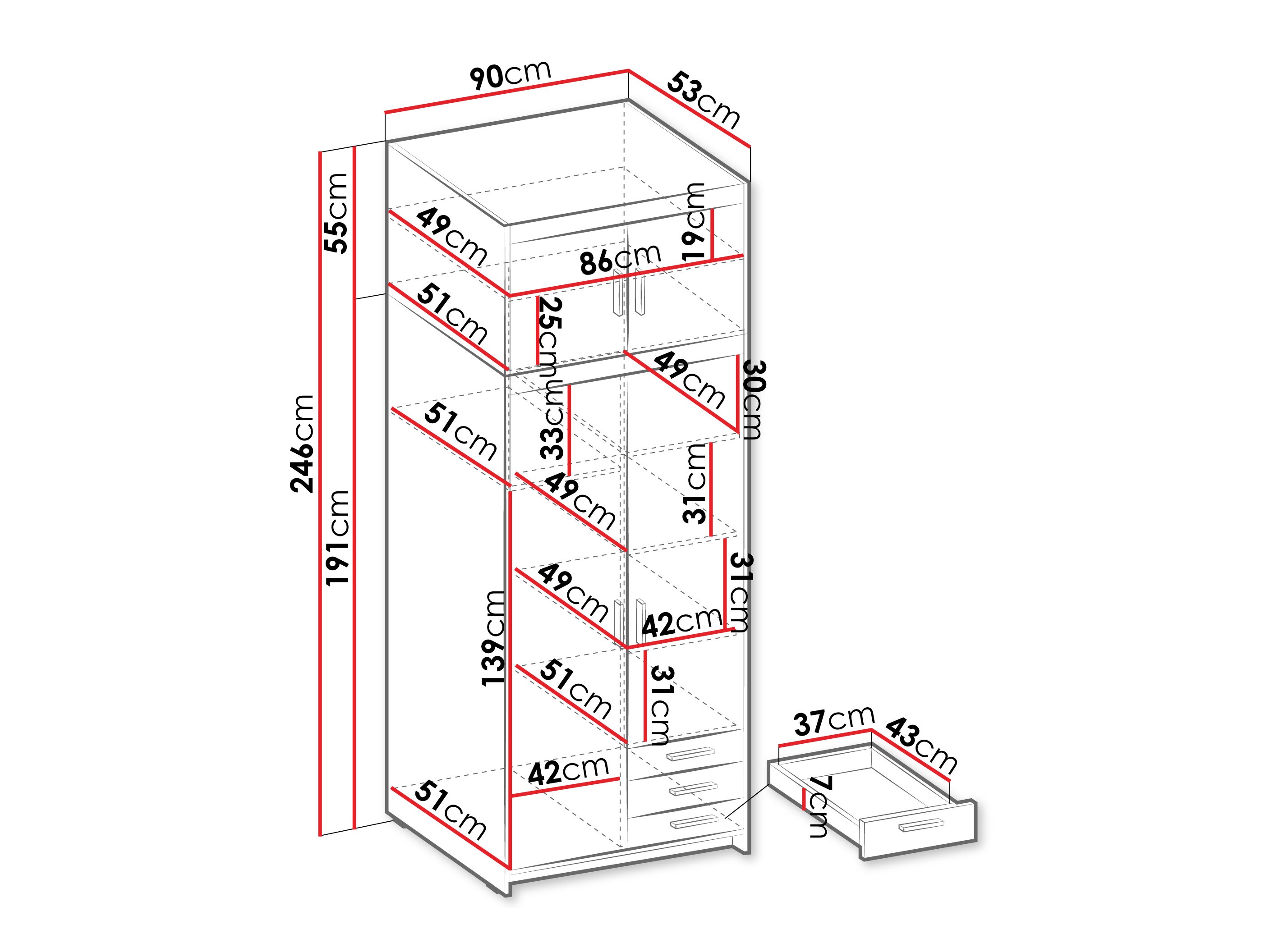 Kleiderschrank Novduni 113 (Eiche)