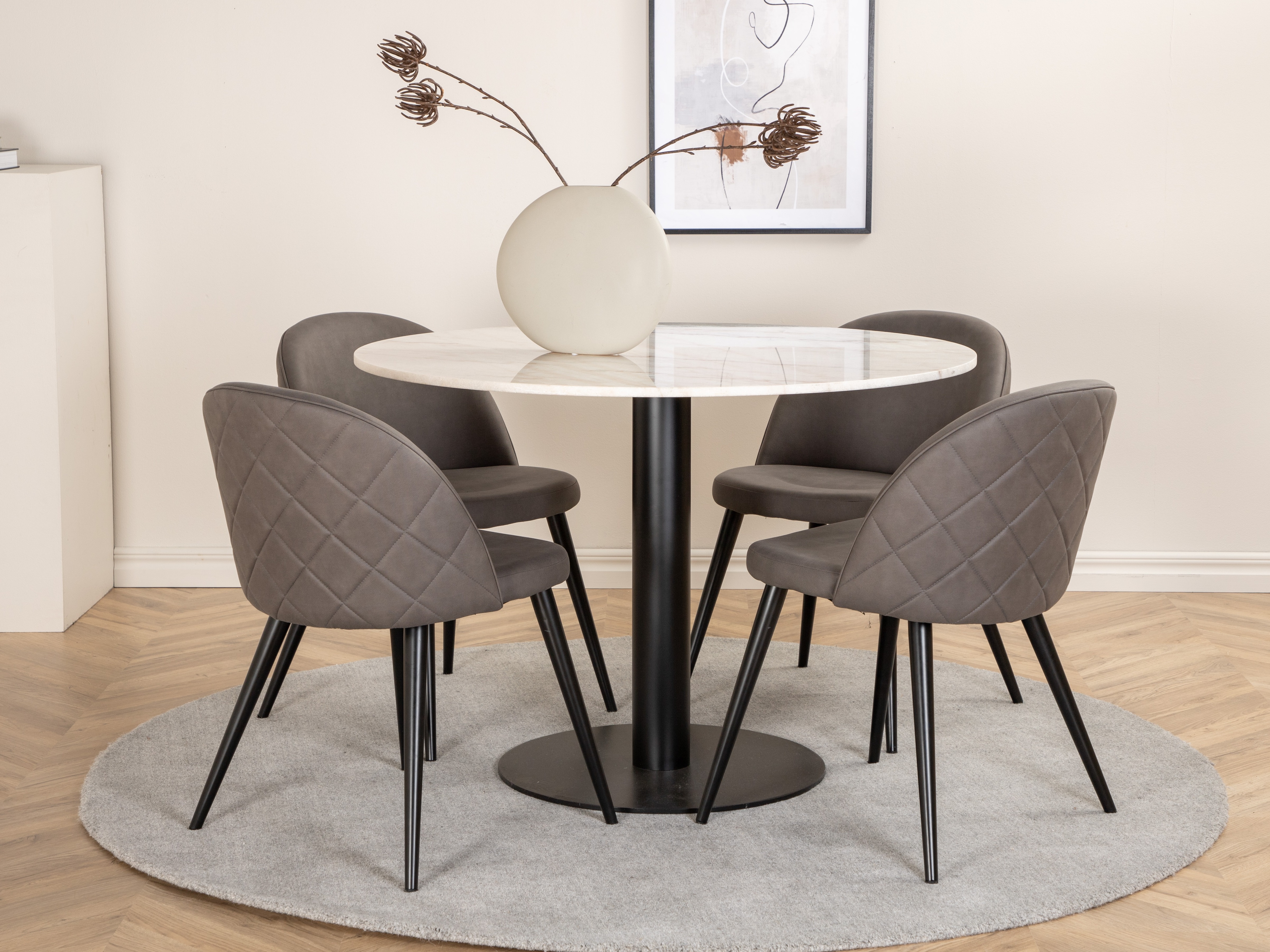 Tisch Dallas 175 (Weisser Marmor + Schwarz)