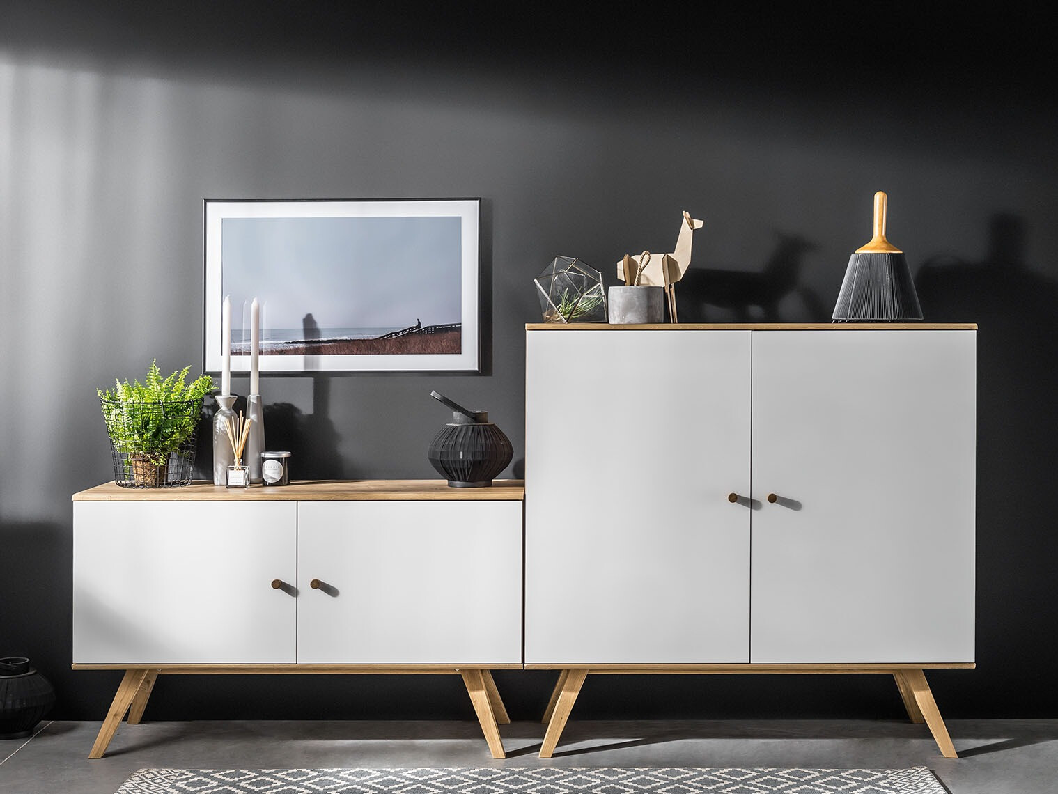 Wohnzimmer-Sets Ruvruvi 121 (Weiss + Eichenholzoptik)