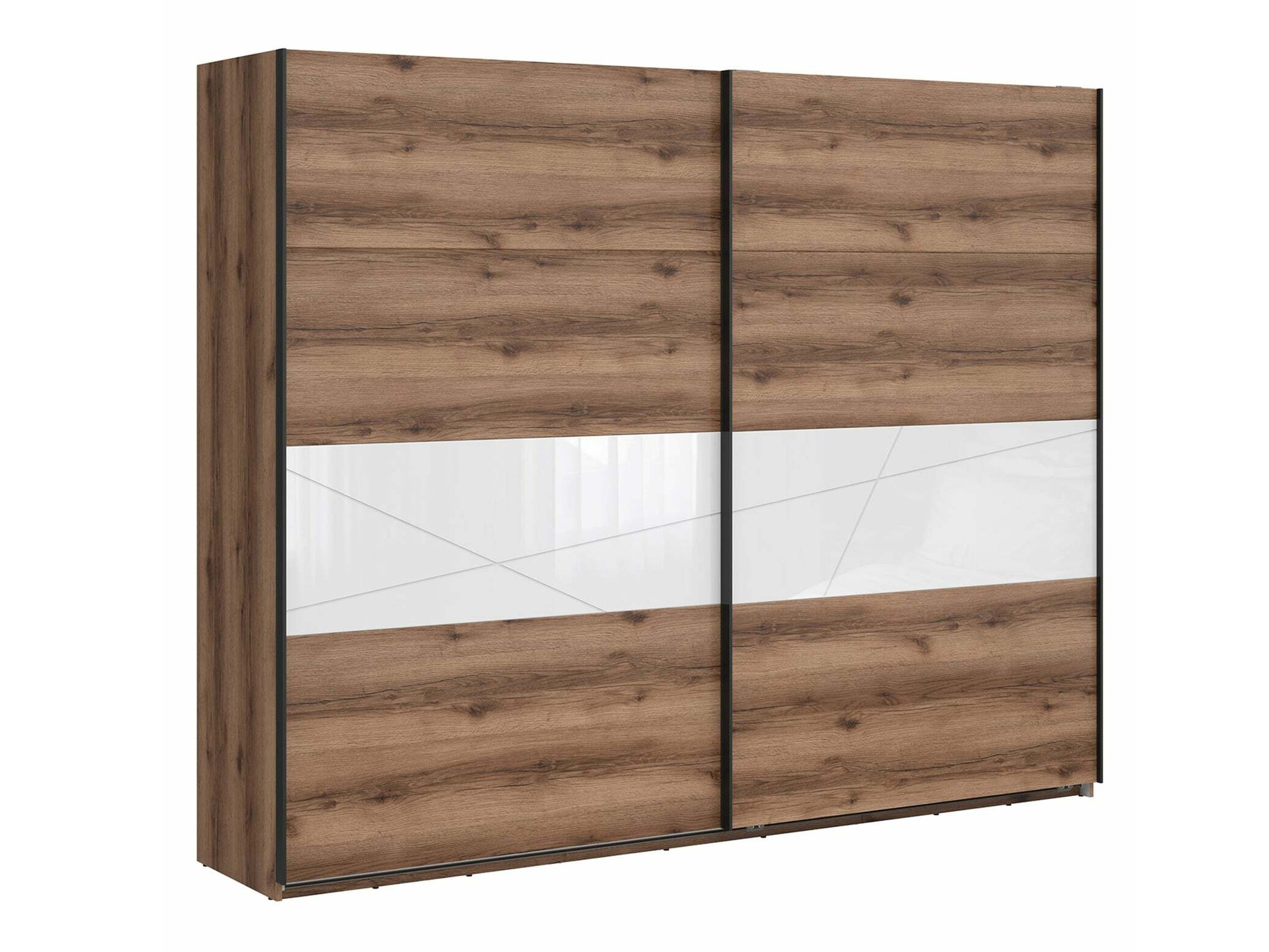 Kleiderschrank Fivale 124 (Dunkle Delano-Eiche + Weiss glänzend)