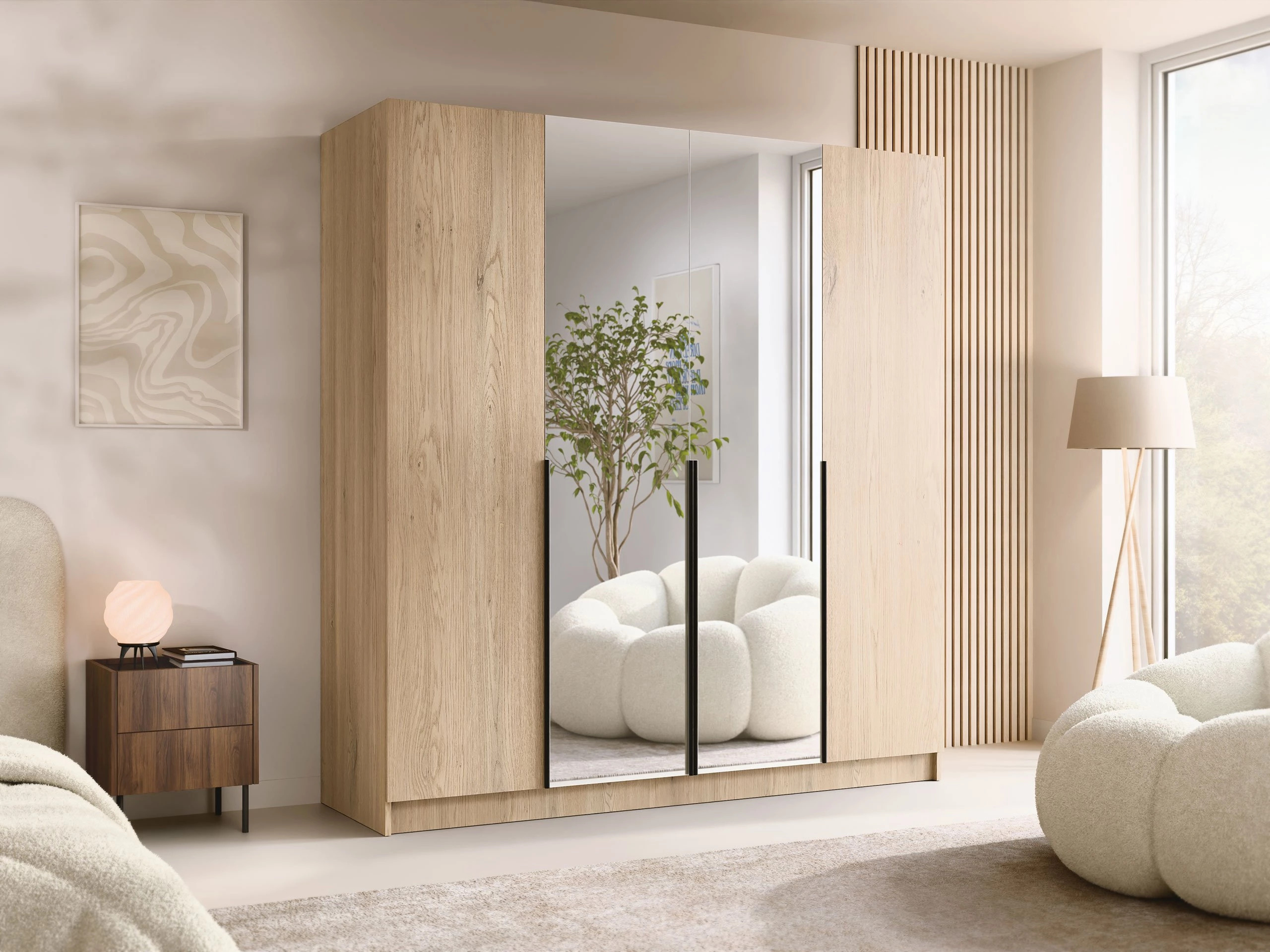 Kleiderschrank Closico Navor II (Helles Holz + Schwarz)