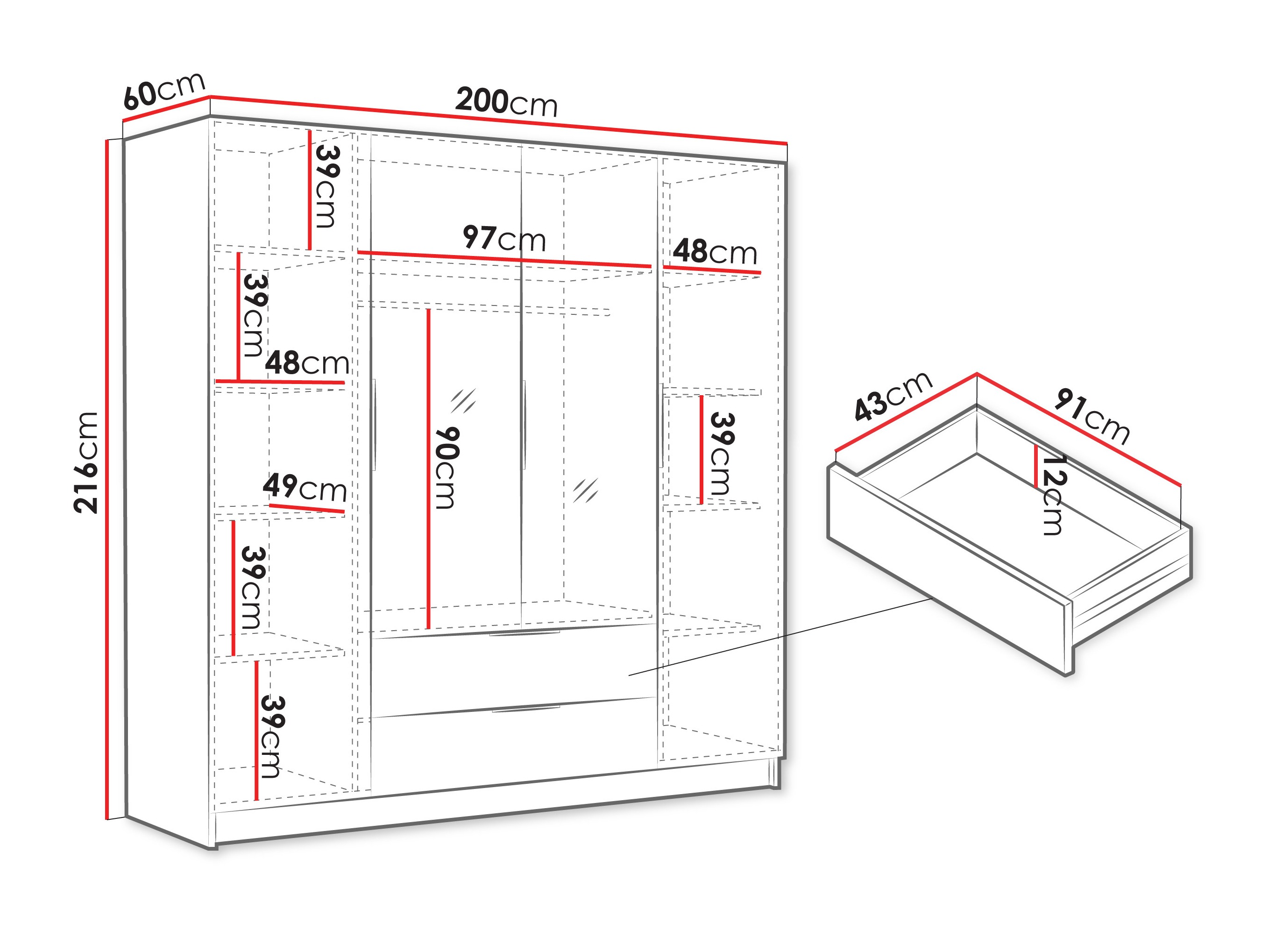 Kleiderschrank Closico Cadron II (Weiss)