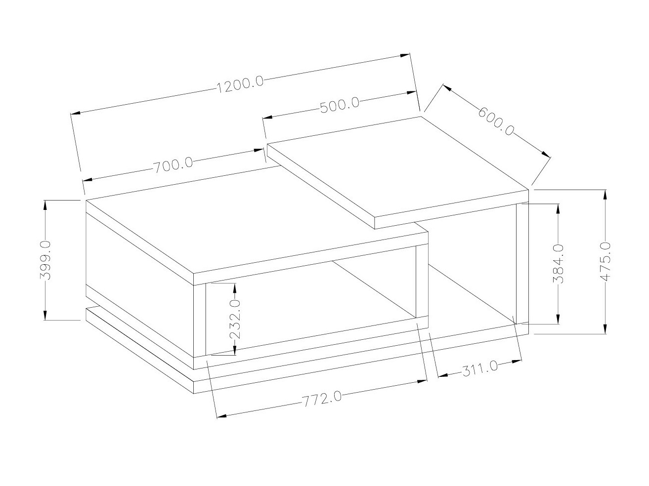 Couchtisch Lutiva 104 (Weiss + Beton)