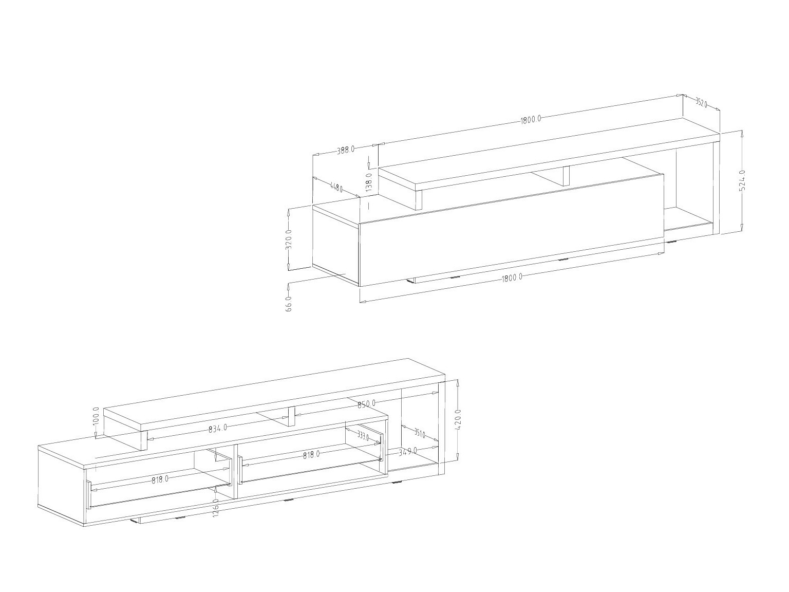 TV-Möbel Lutiva 103 (Weiss + Beton)