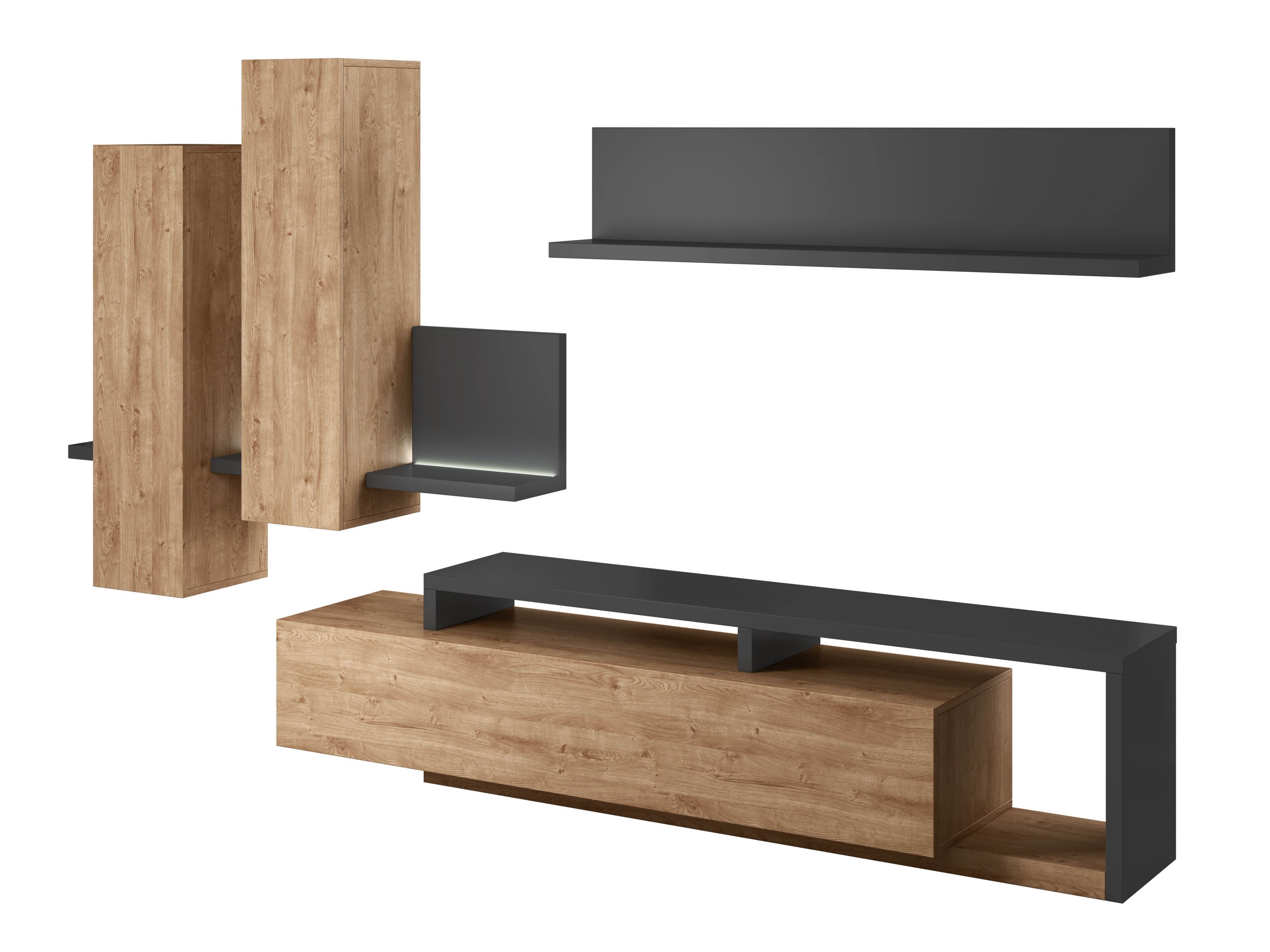 Wohnzimmer-Set Lutiva 100 (Anthrazit + Ribbec eiche)