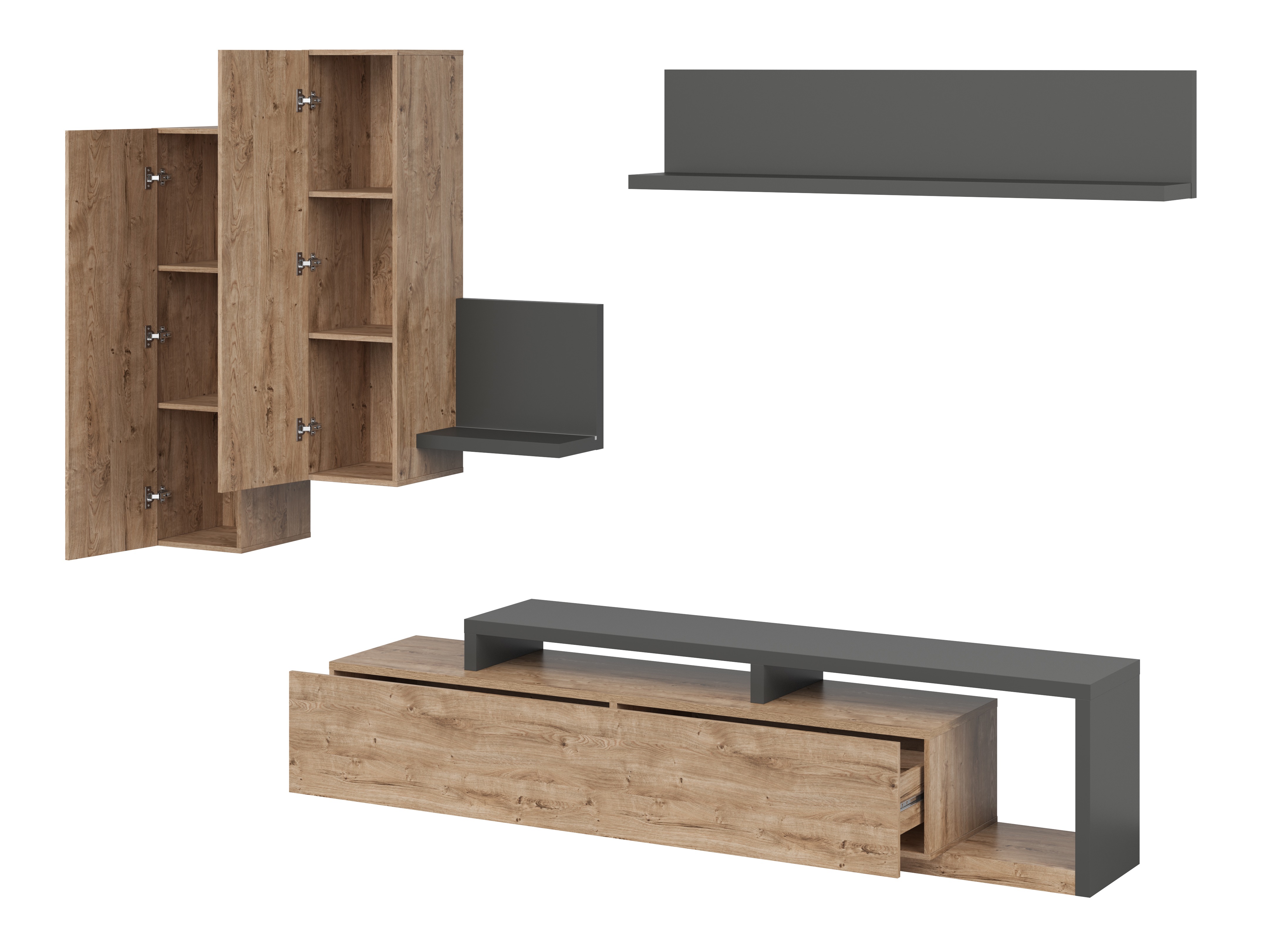 Wohnzimmer-Sets Lutiva 100 (Anthrazit + Ribbec eichenholzoptik)