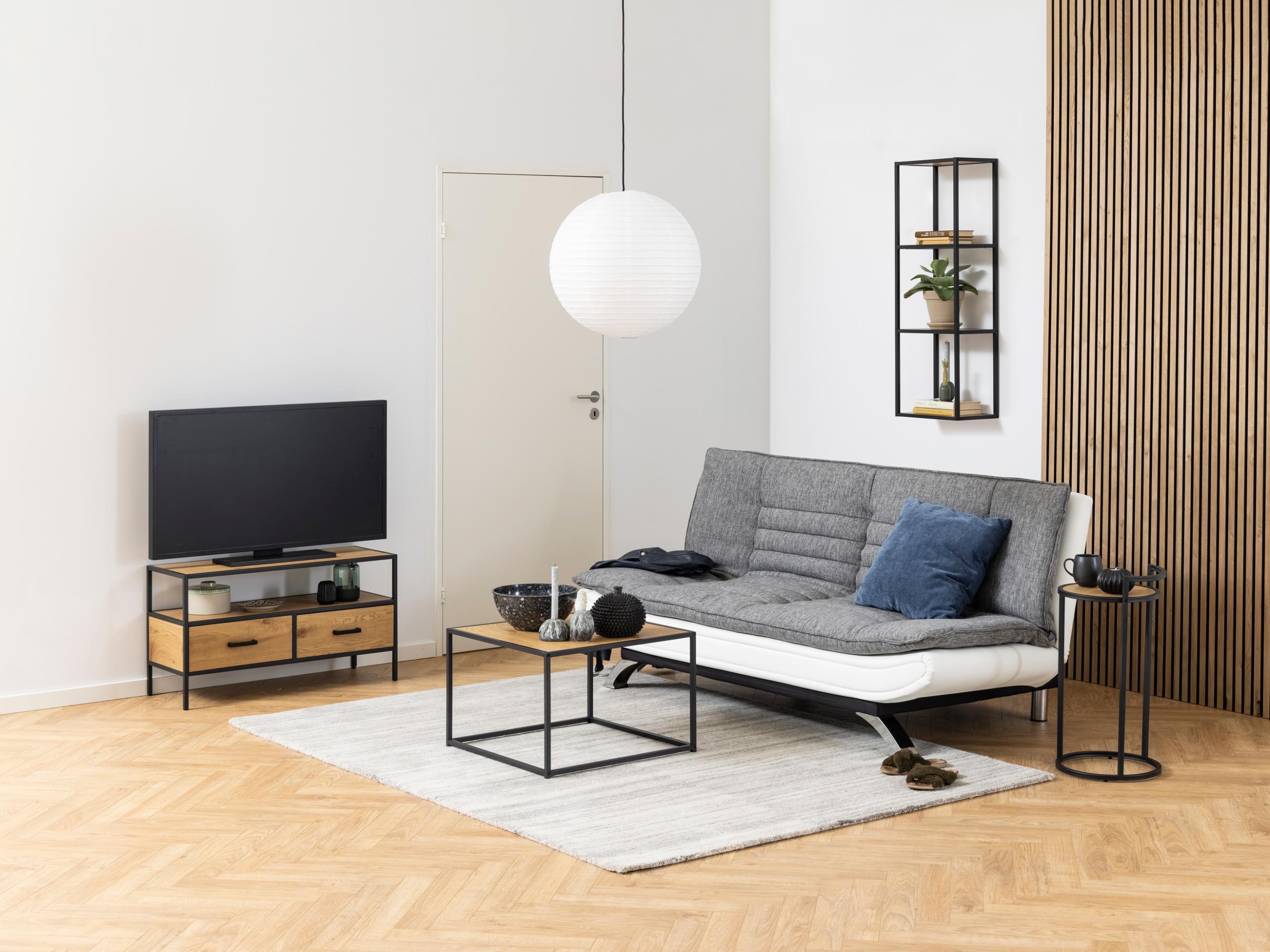 Schlafsofa Norsica 228 (Weiss + Hellgrau)