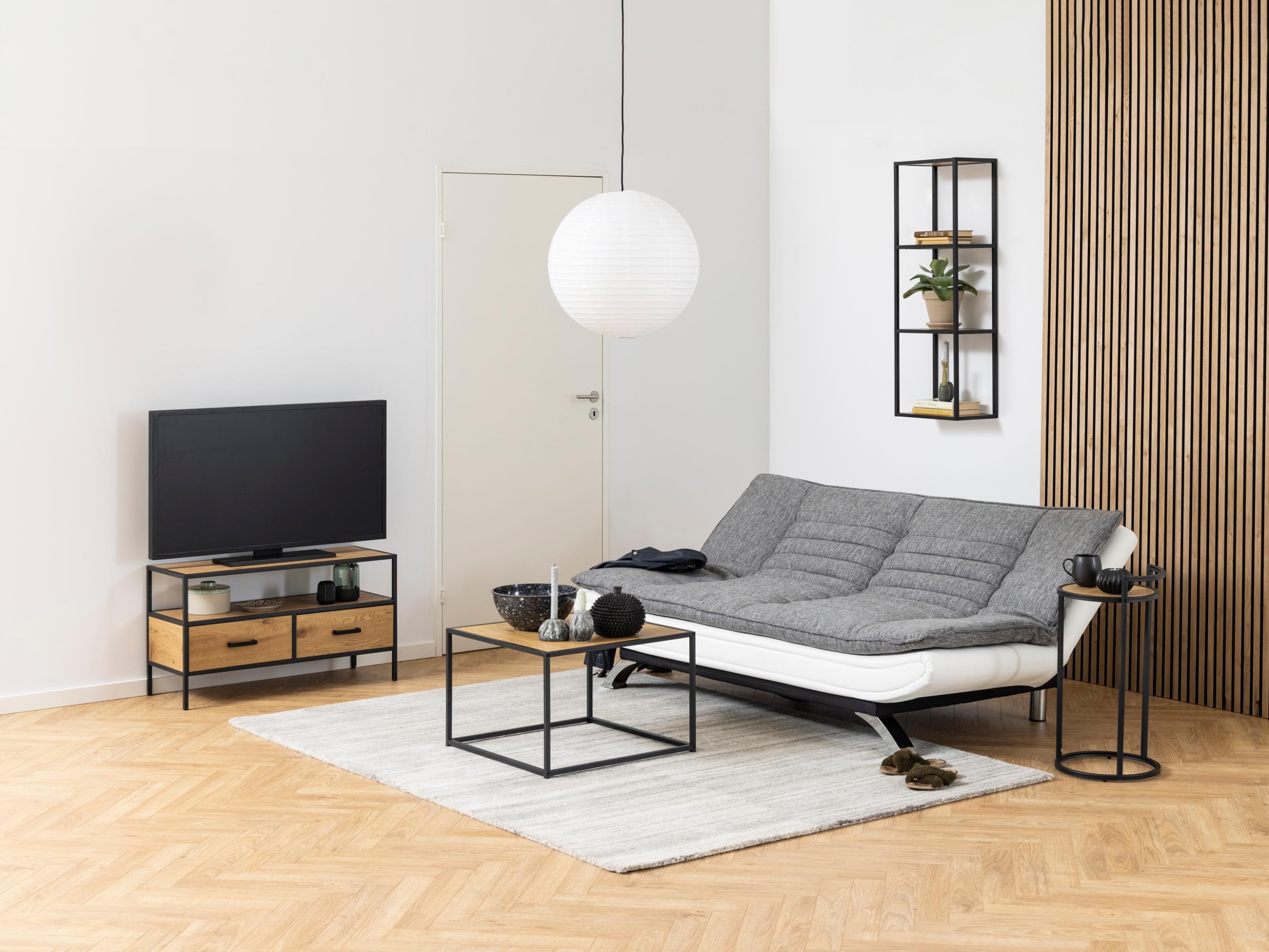 Schlafsofa Norsica 228 (Weiss + Hellgrau)