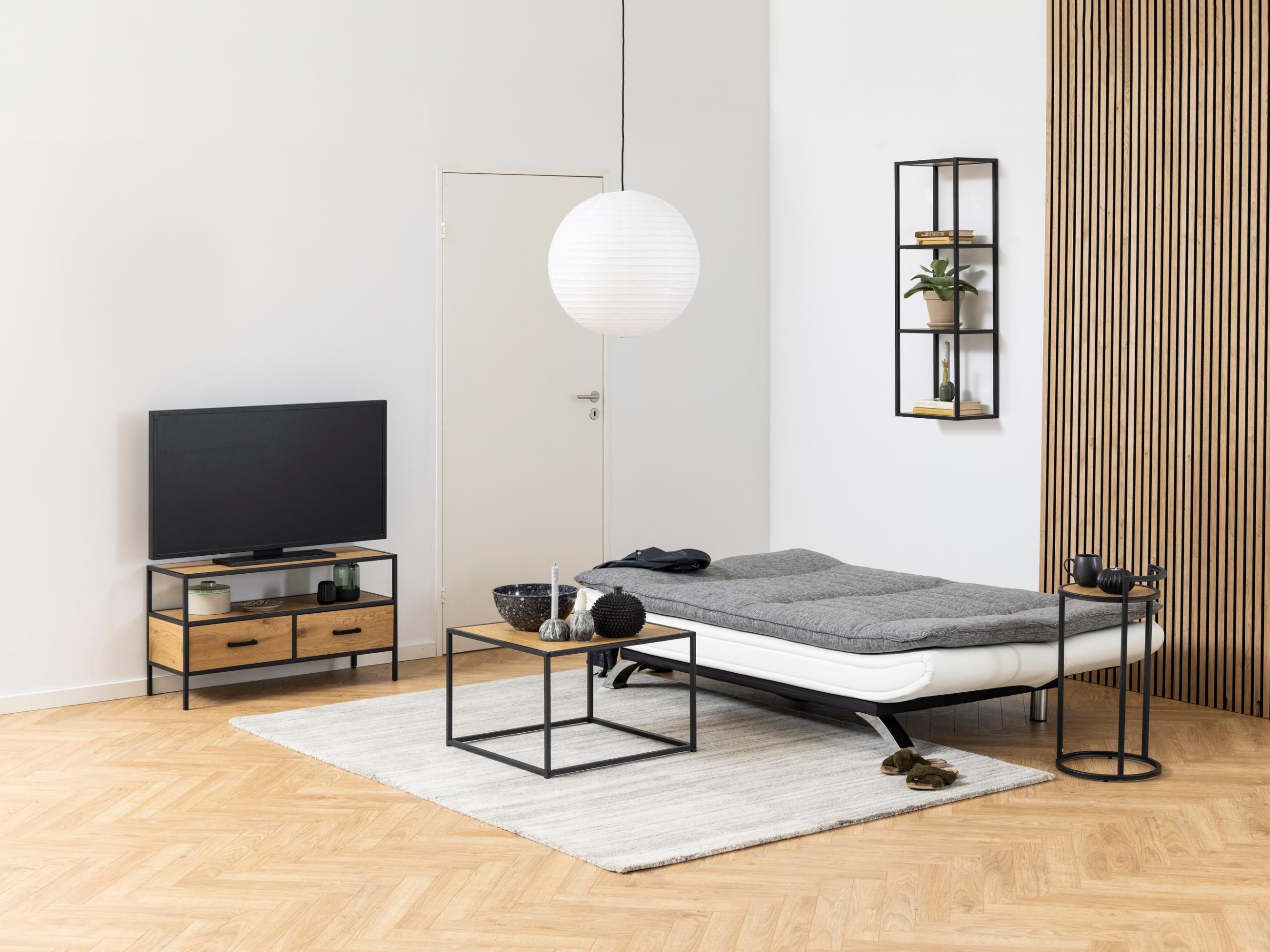 Schlafsofa Norsica 228 (Weiss + Hellgrau)