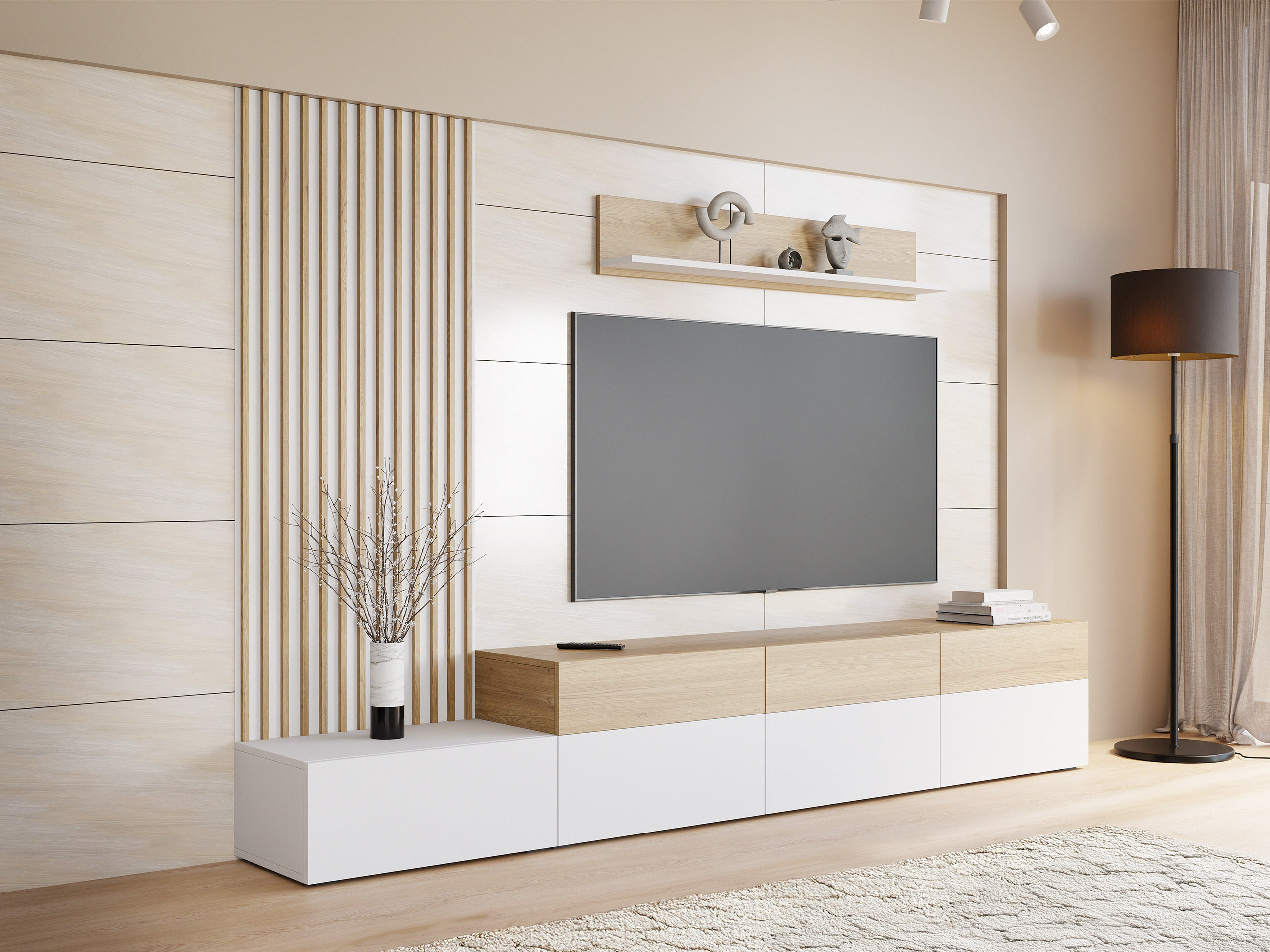Wohnzimmer-Sets Comfivo Munium II (Weiss + Eichenholzoptik)