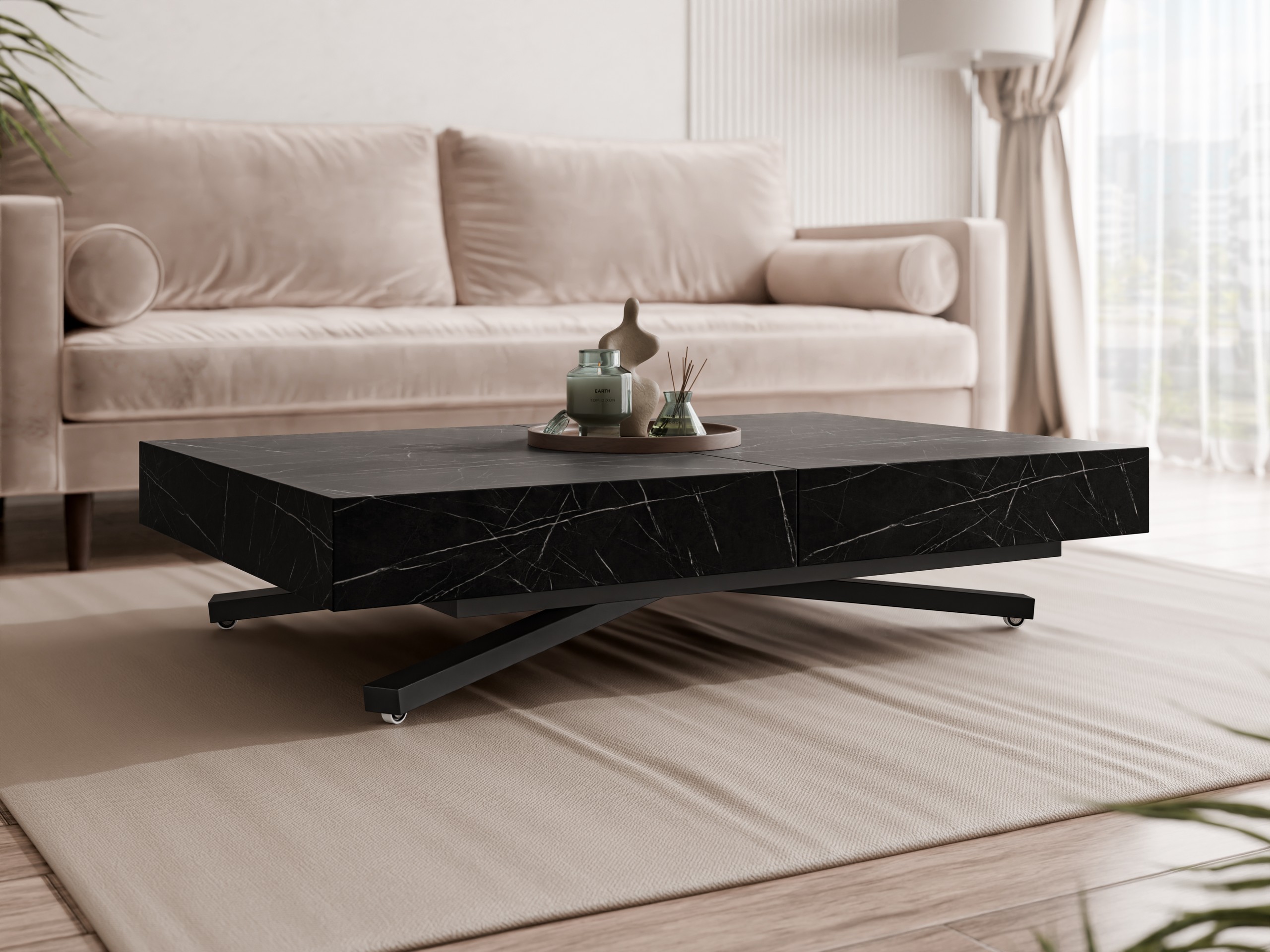 Couchtisch-Transformer Oswego 176 (Schwarzer Marmor)
