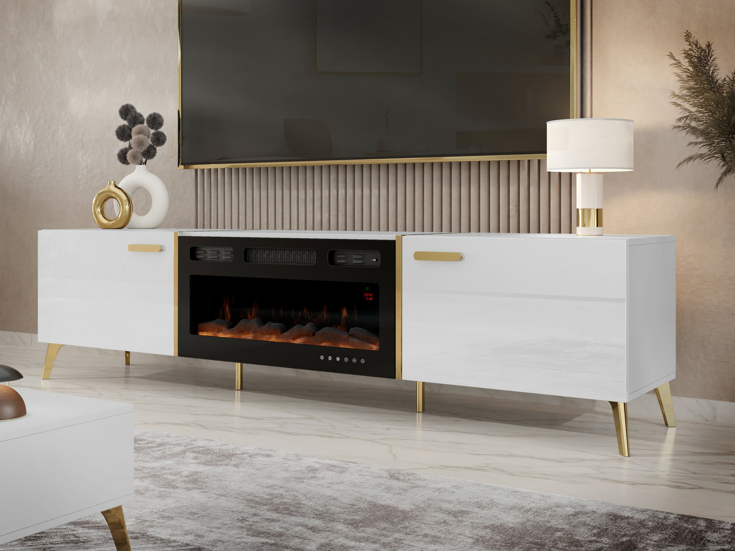 TV-Möbel Comfivo Capella III (Weiss + Weiss glänzend)