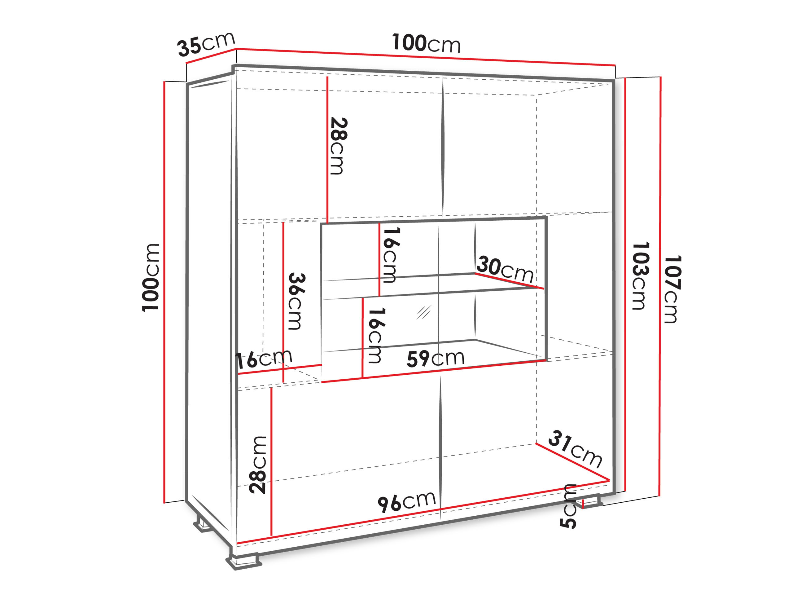 Sideboard Tivdalu 100 (Weiss + Weiss glänzend)