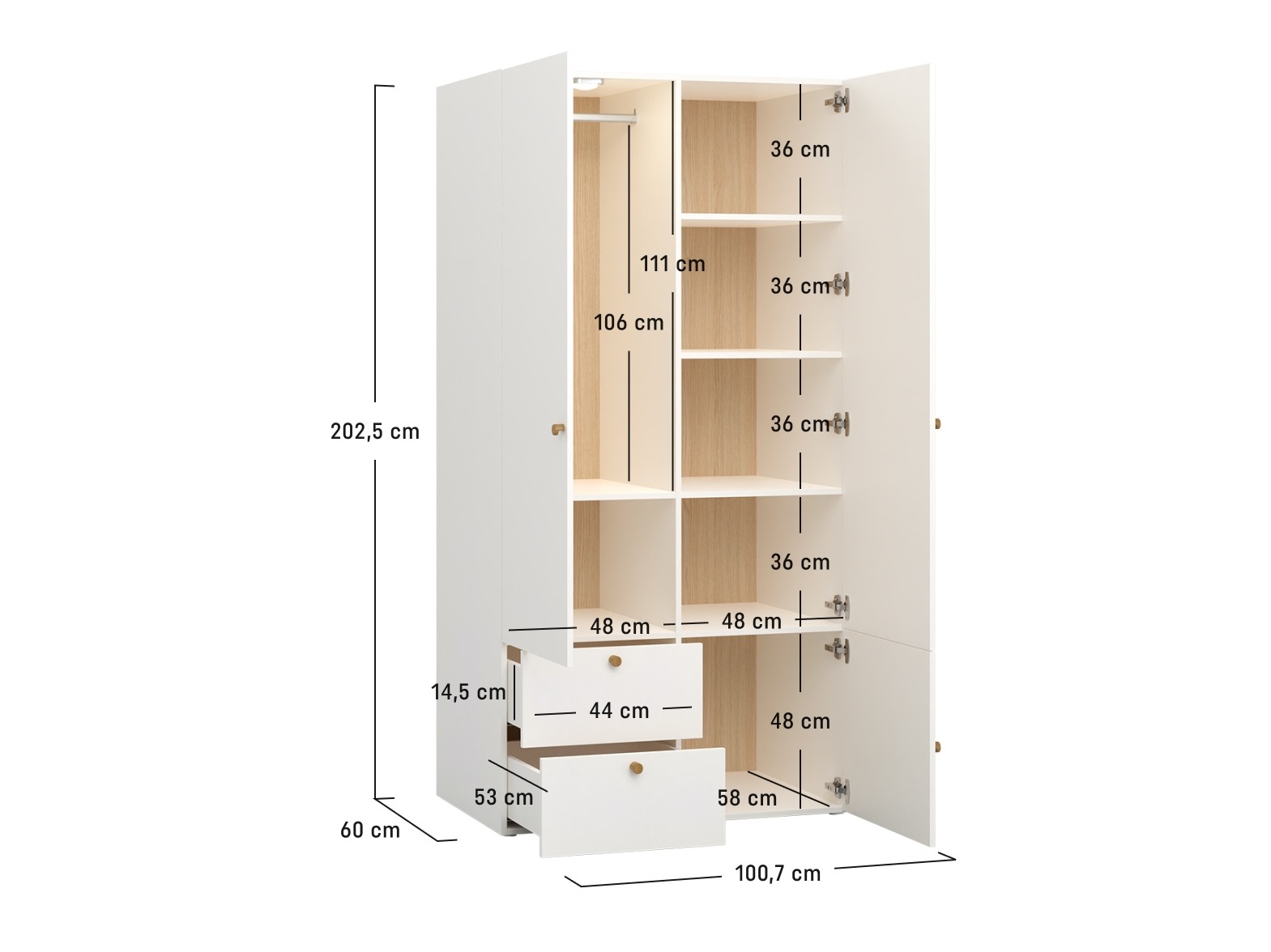Kleiderschrank Tornolo 109 (Weiss + Grau)