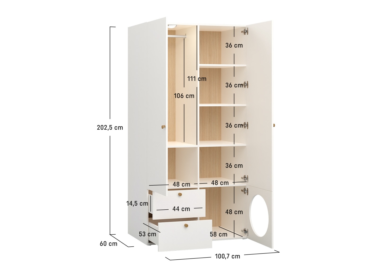 Kleiderschrank Tornolo 110 (Weiss + Grau)
