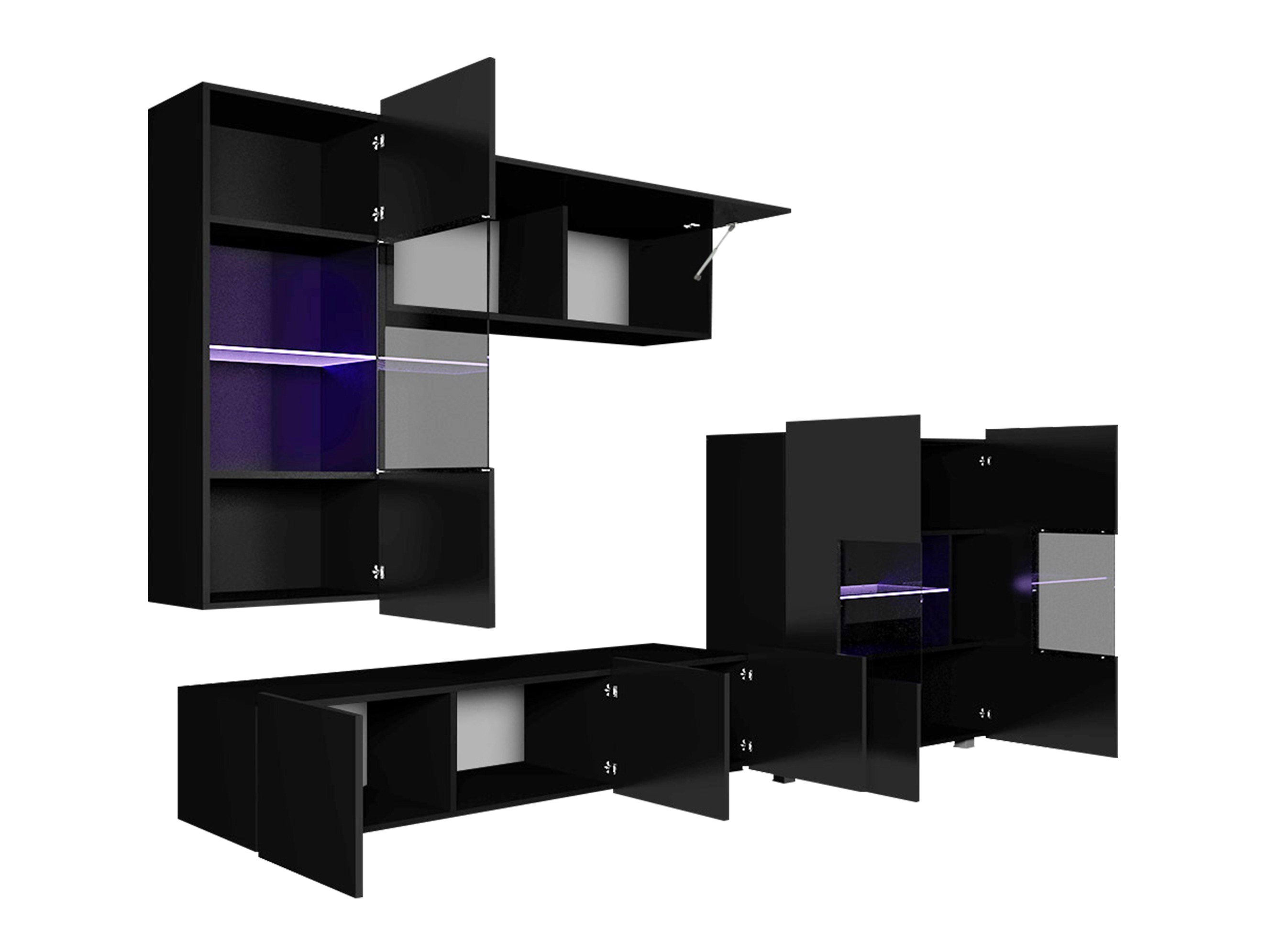 Wohnzimmer-Sets Remus III (Schwarz + Schwarz glänzend)