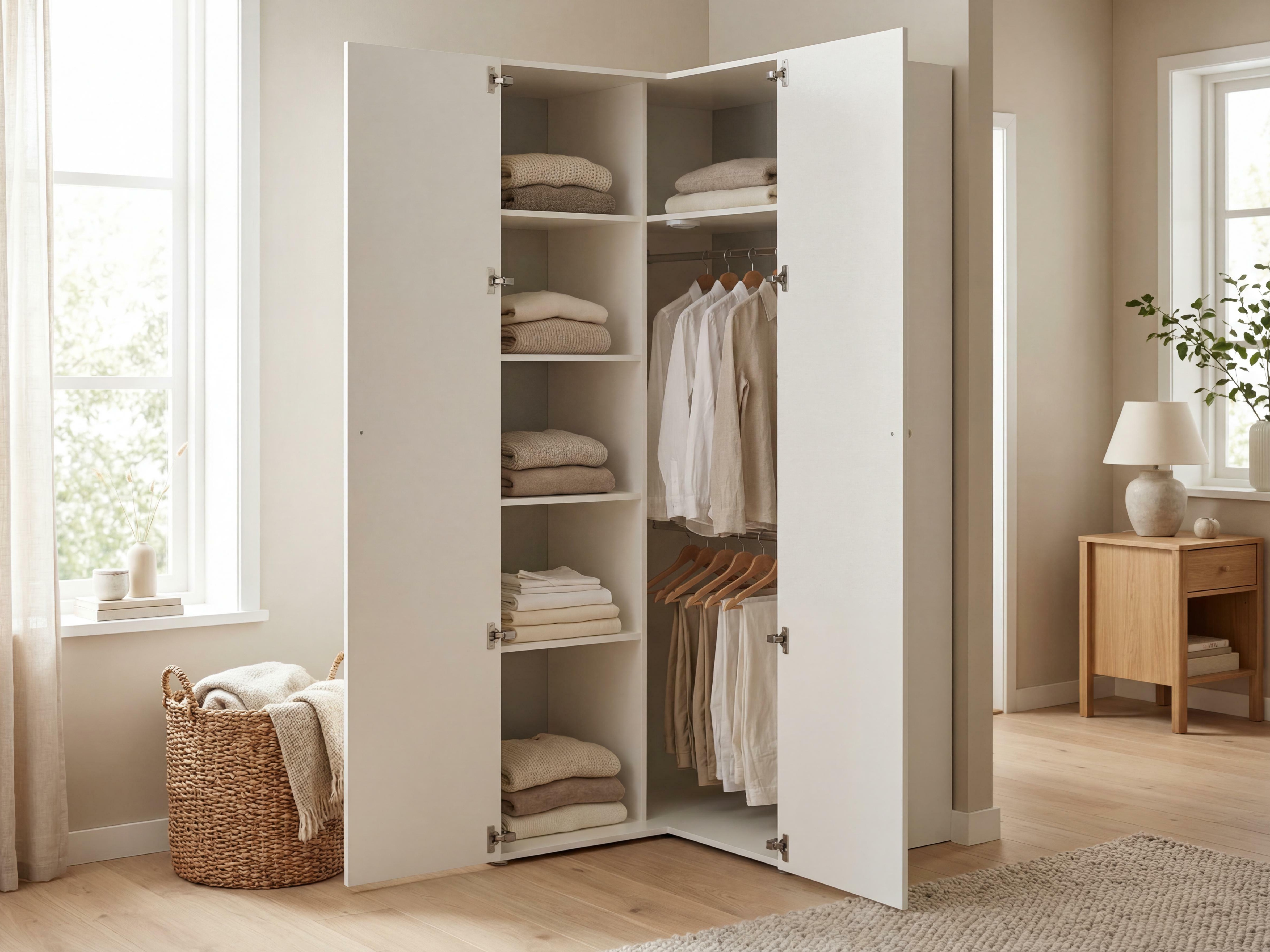 Eckkleiderschrank Tornolo 113 (Weiss + Grau)