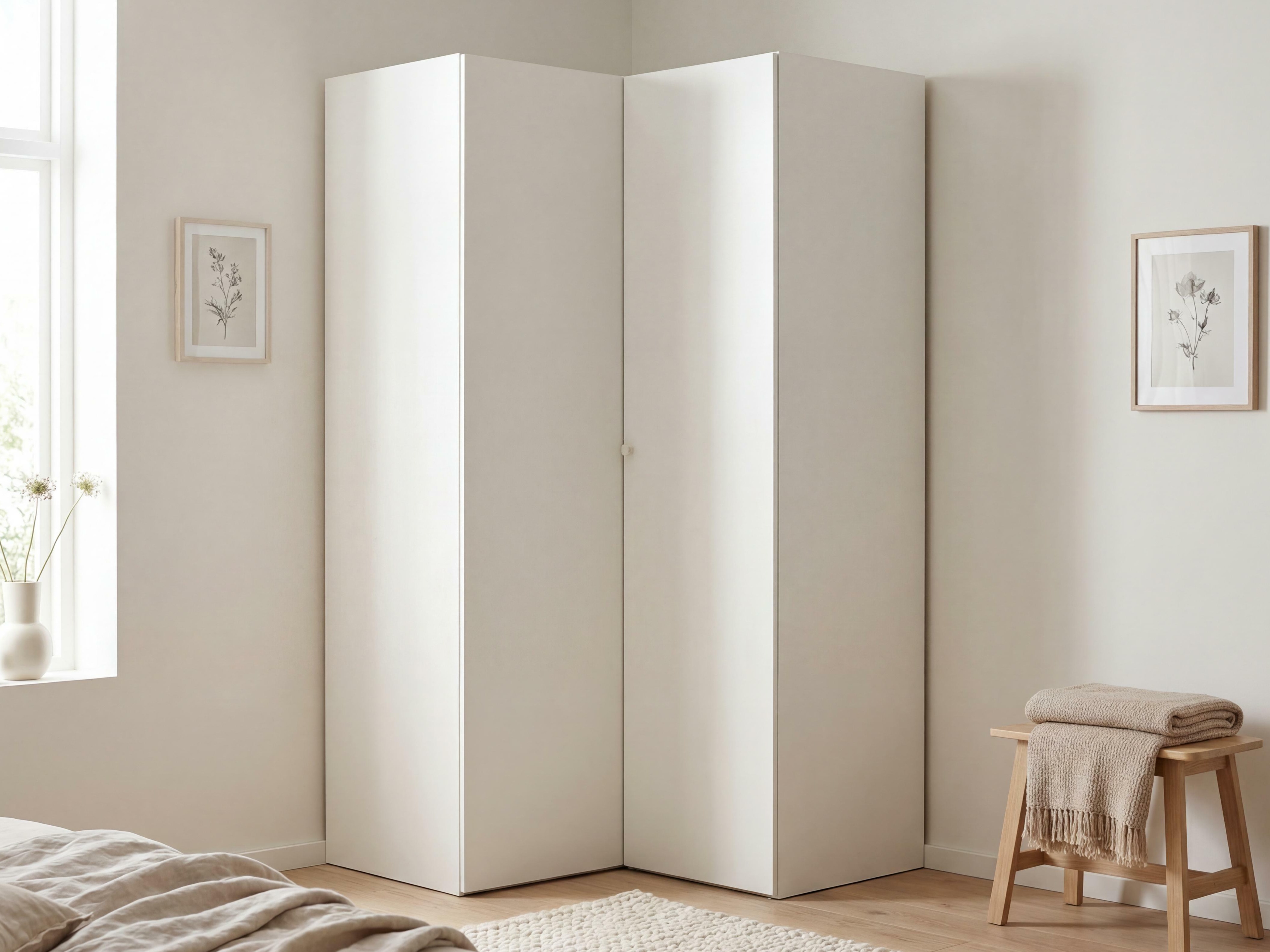 Eckkleiderschrank Tornolo 113 (Weiss + Hell Eichenholzoptik)