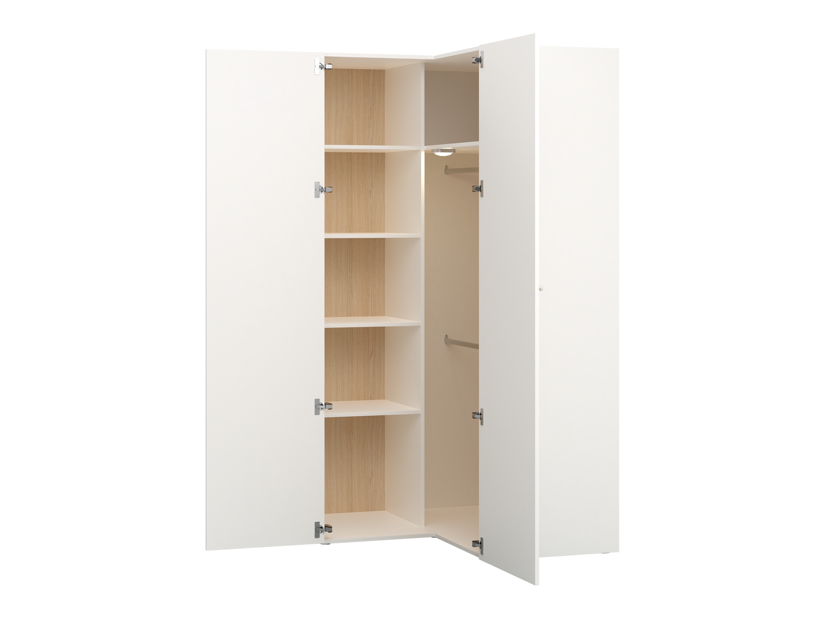 Eckkleiderschrank Tornolo 113 (Weiss + Hell Eichenholzoptik)