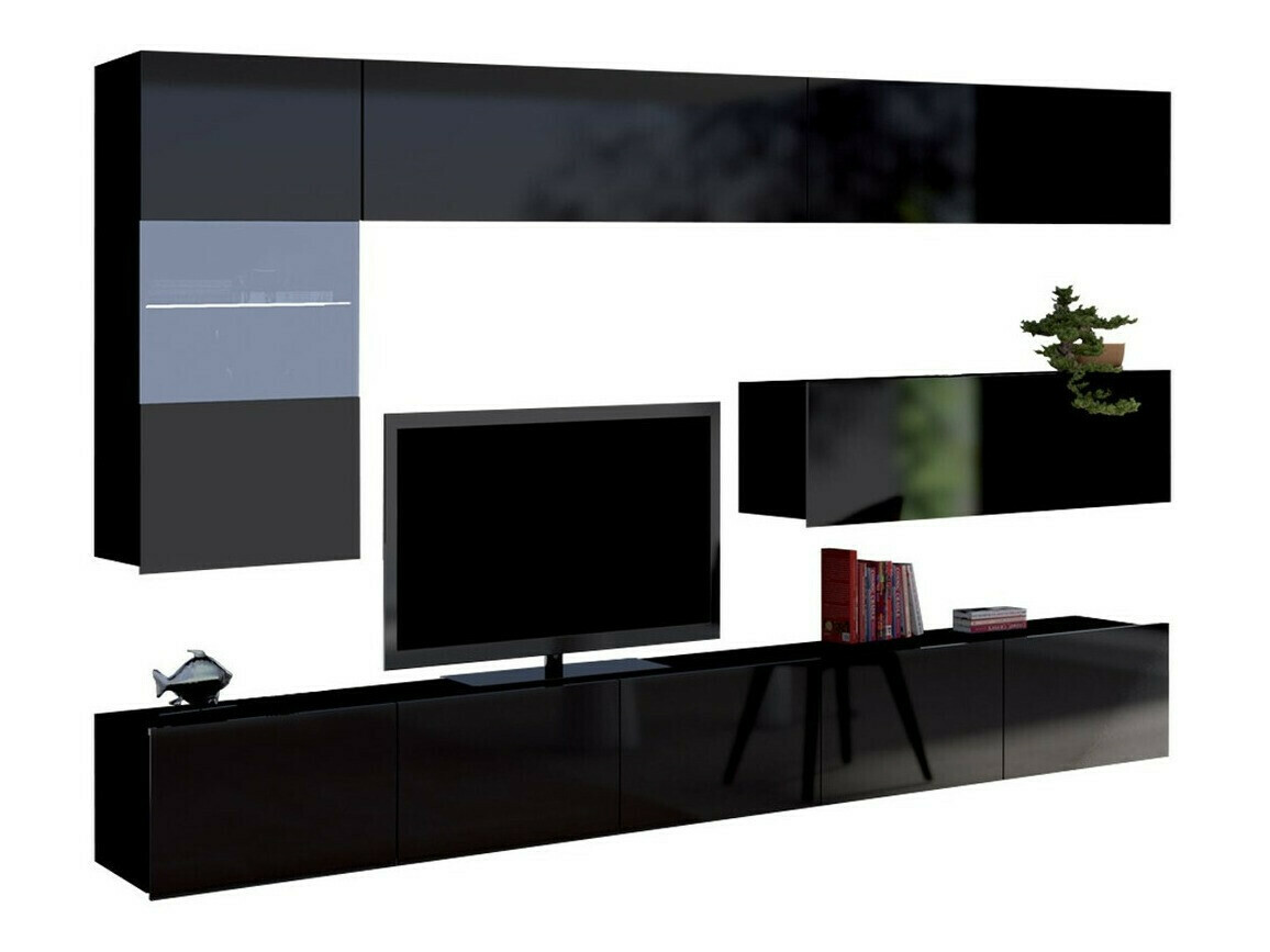 Wohnzimmer-Set Remus IV (Schwarz + Schwarz glänzend)