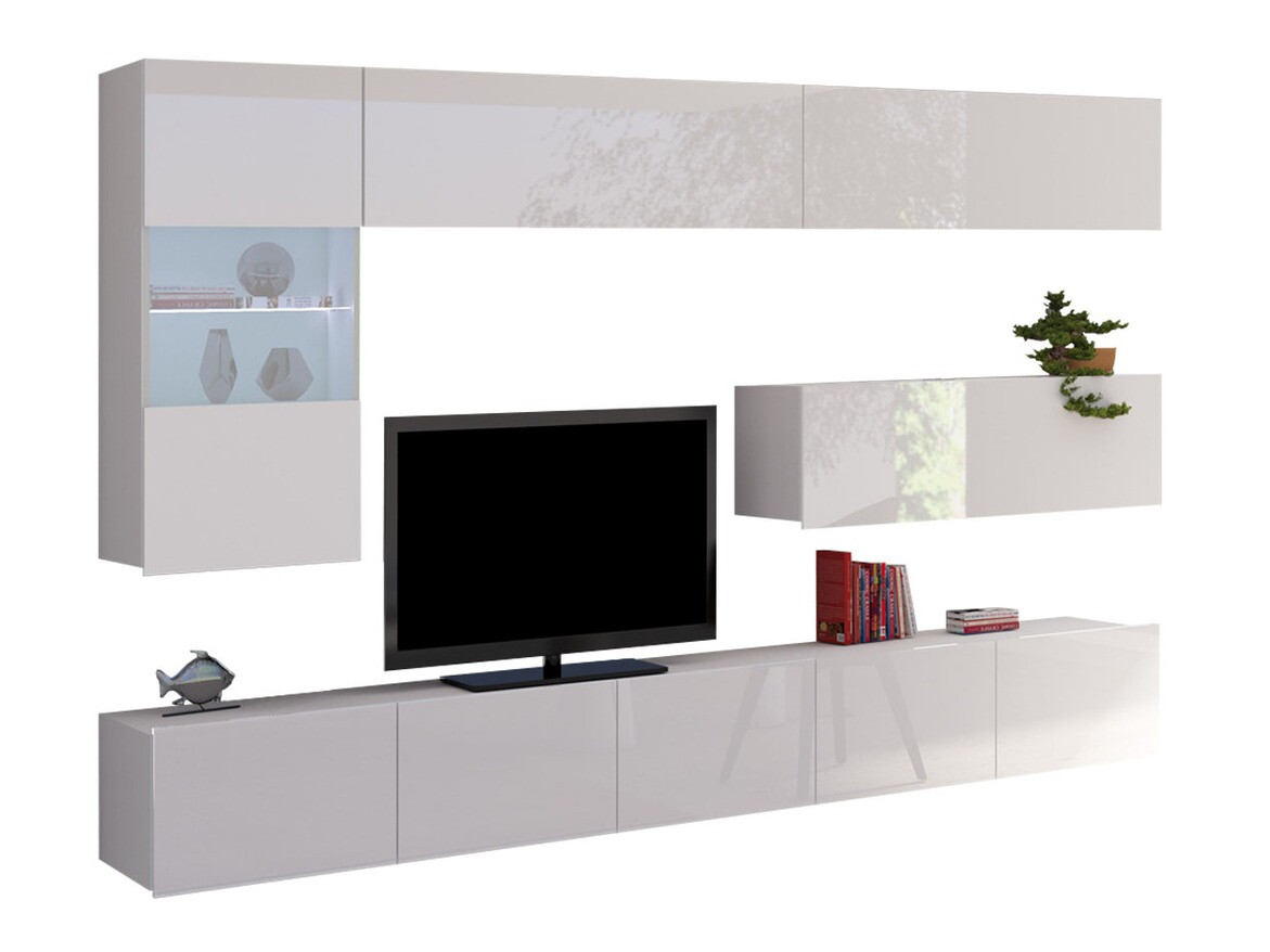 Wohnzimmer-Set Remus IV (Weiss + Weiss glänzend)
