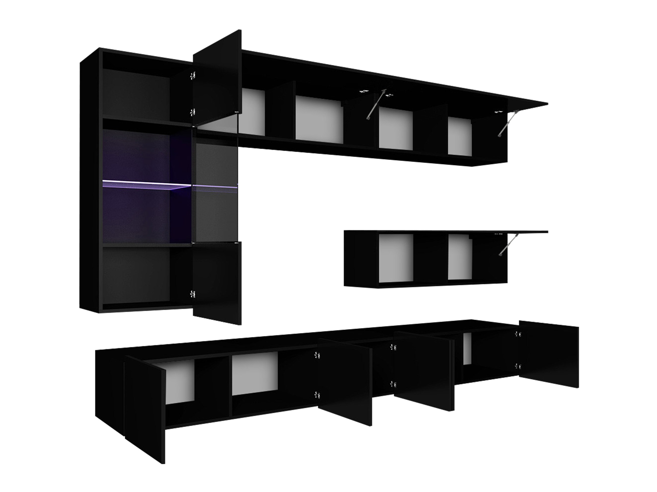 Wohnzimmer-Sets Remus IV (Schwarz + Schwarz glänzend)