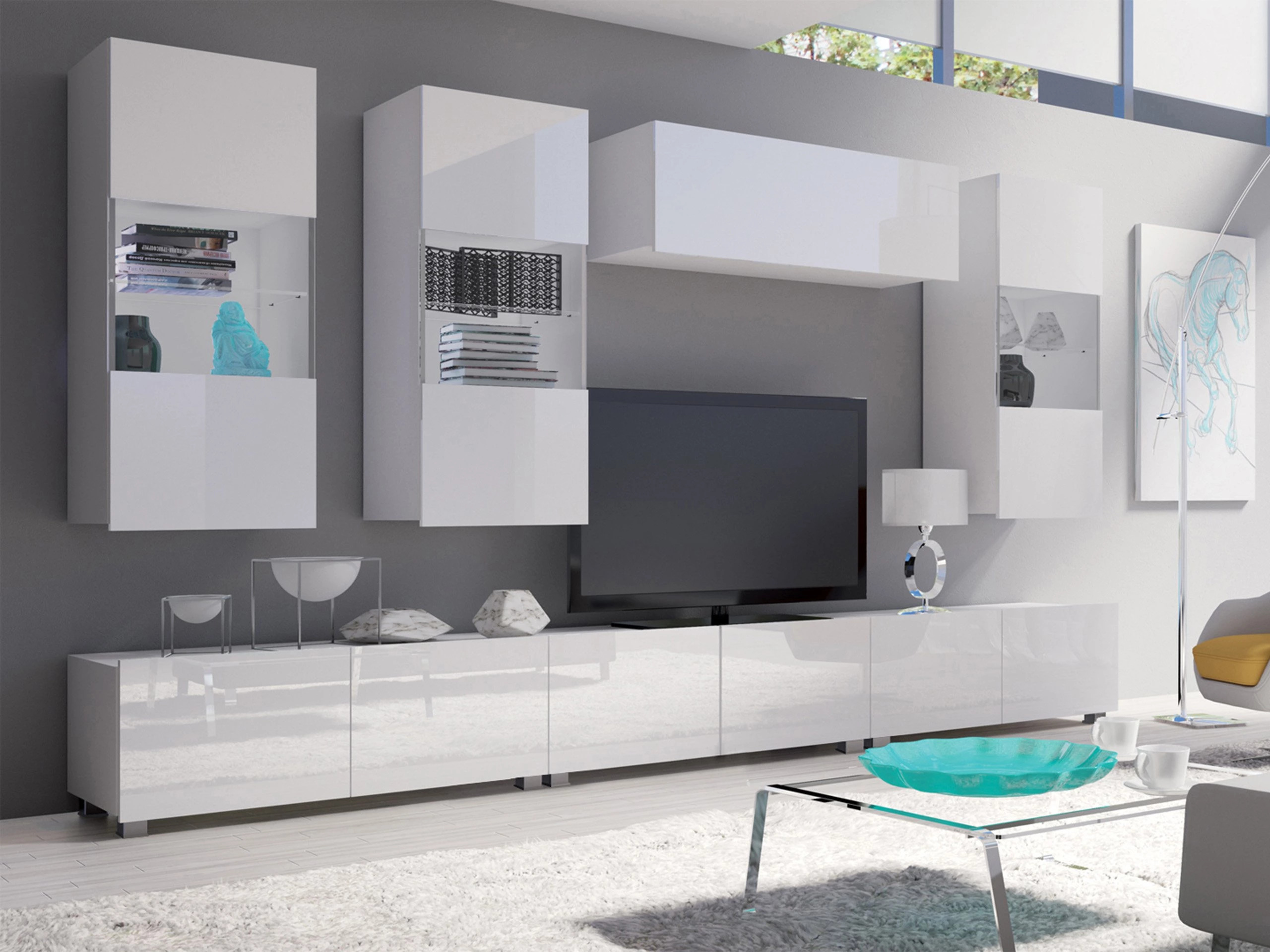 Wohnzimmer-Set Remus XI (Weiss + Weiss glänzend)