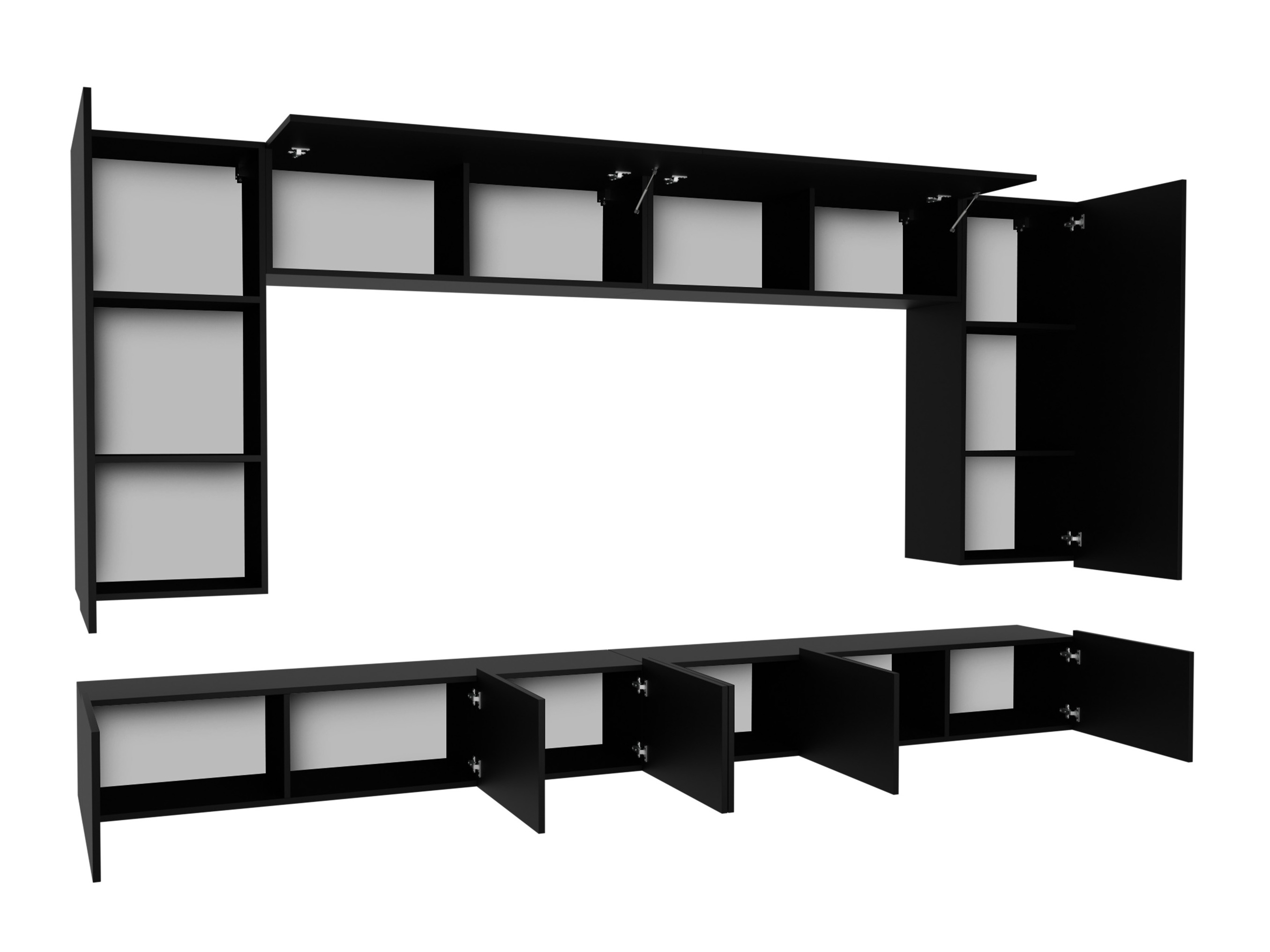 Wohnzimmer-Set Remus XIII (Schwarz + Schwarz glänzend)