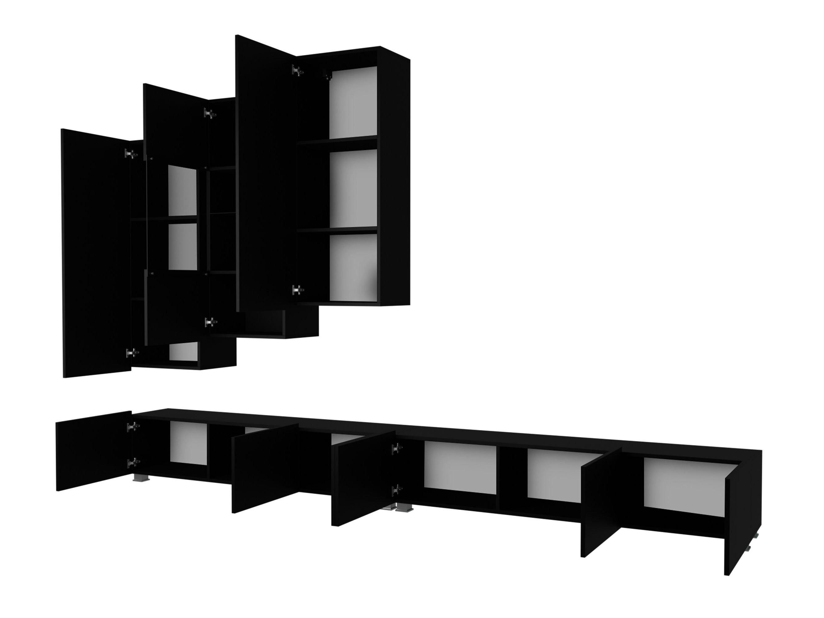 Wohnzimmer-Set Remus XVII (Weiss + Weiss glänzend + Schwarz + Schwarz glänzend)
