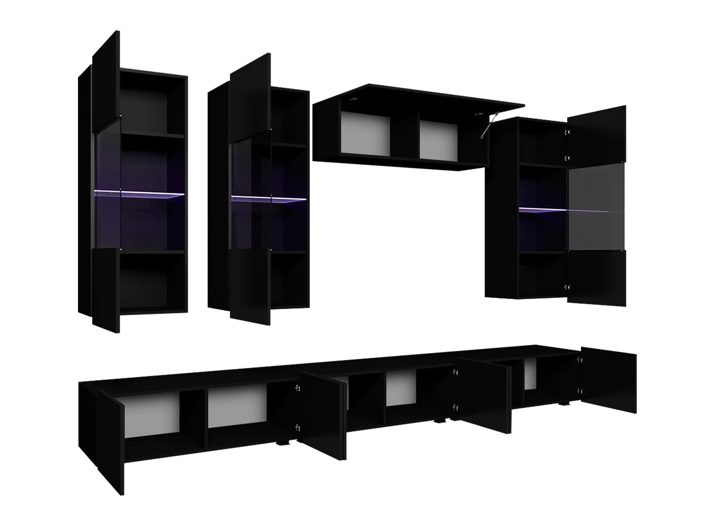 Wohnzimmer-Sets Remus XI (Schwarz + Schwarz glänzend)