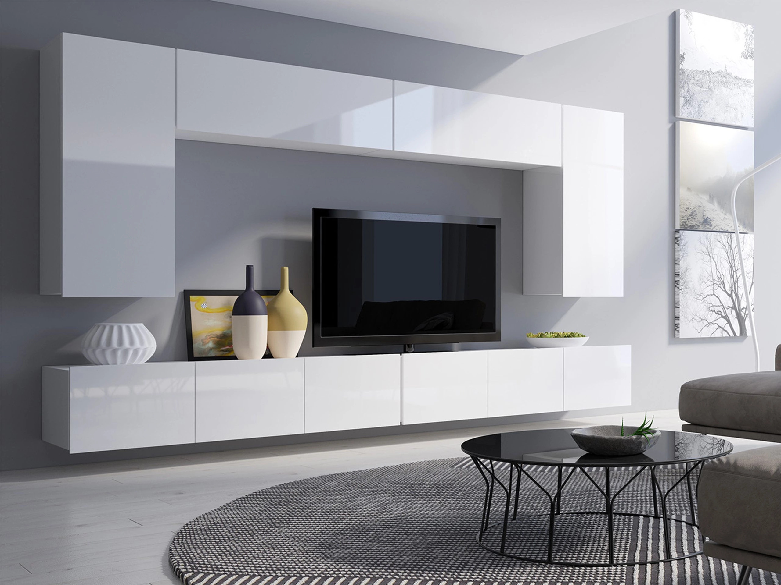 Wohnzimmer-Sets Remus XIII (Weiss + Weiss glänzend)