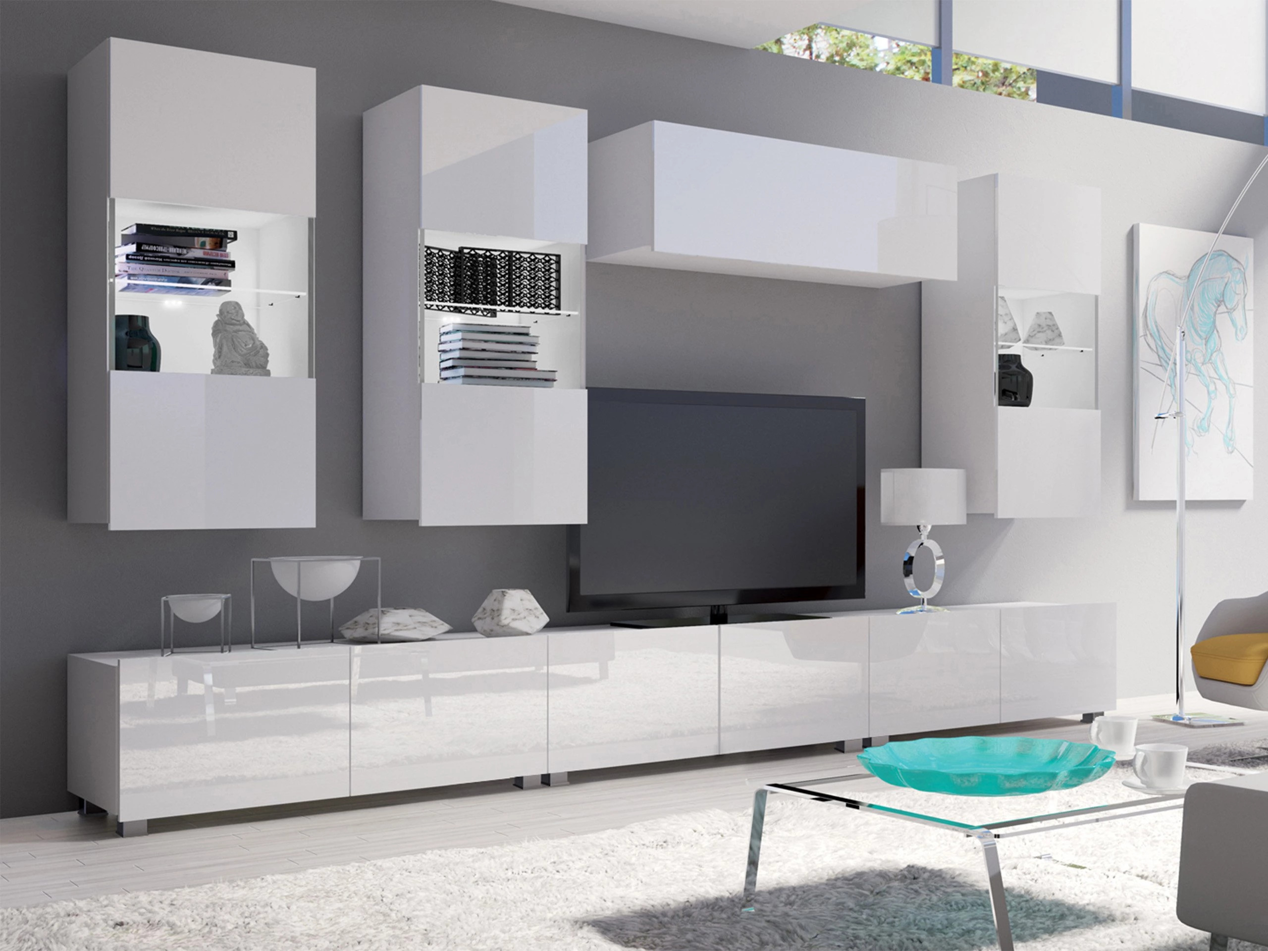 Wohnzimmer-Sets Tivdalu 121 (Weiss + Weiss glänzend)