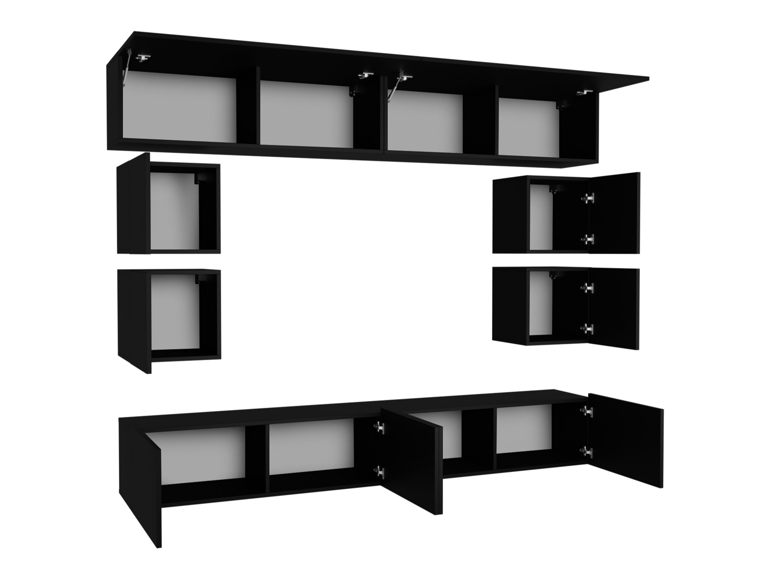 Wohnzimmer-Set Remus XVI (Schwarz + Schwarz glänzend + Weiss + Weiss glänzend)