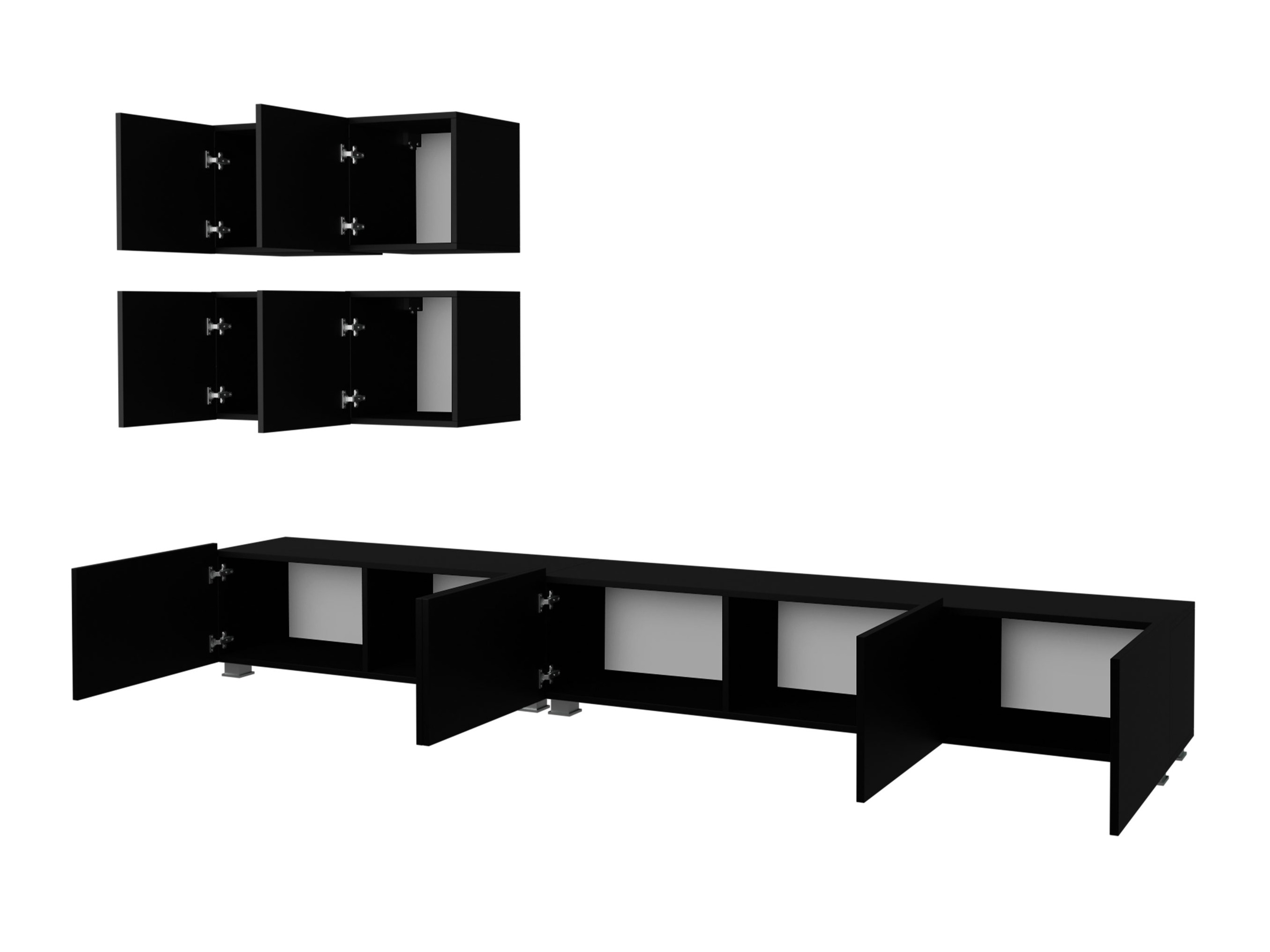 Wohnzimmer-Set Remus XVIII (Schwarz + Schwarz glänzend + Weiss + Weiss glänzend)