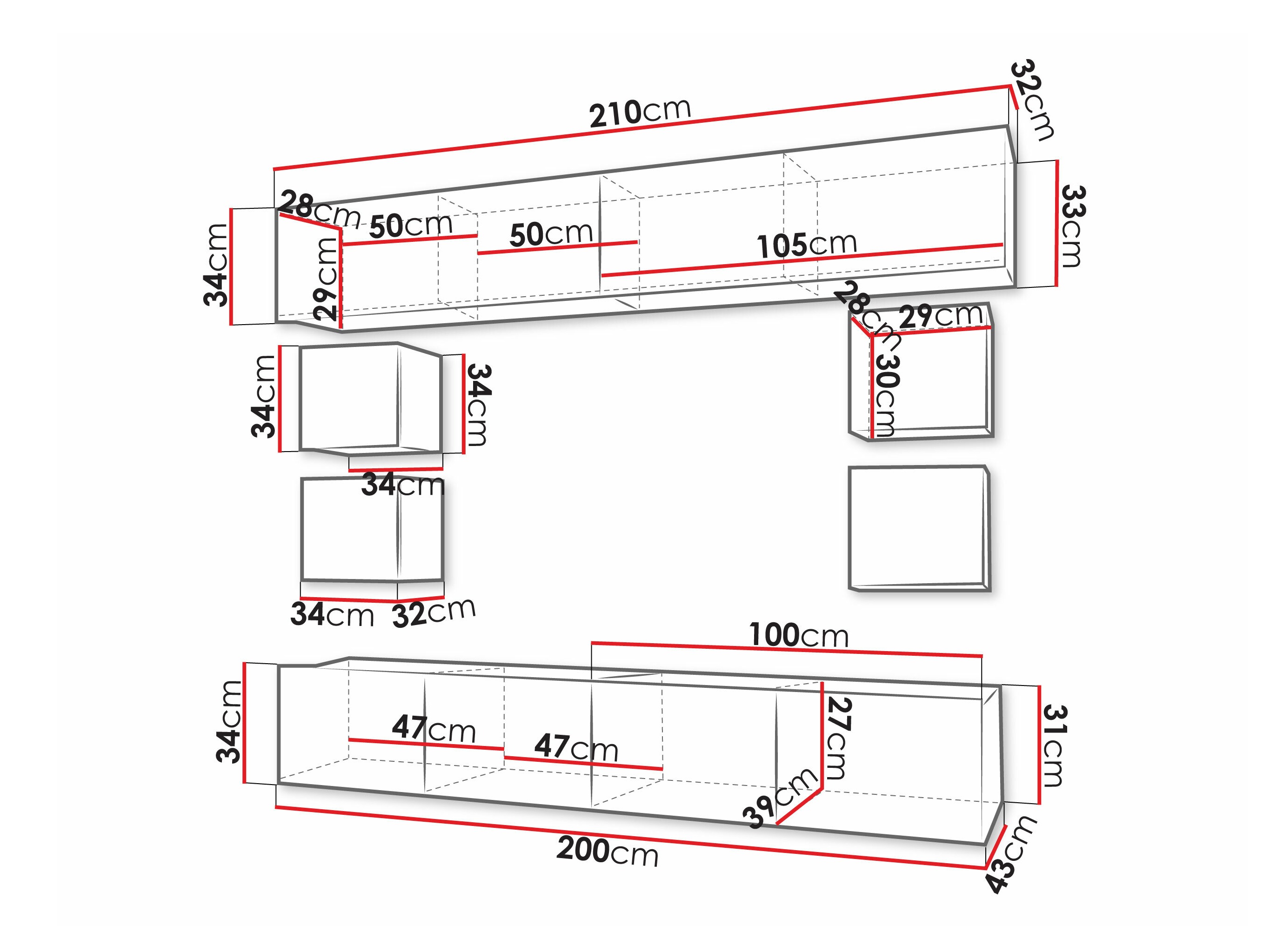 Wohnzimmer-Sets Remus XVI (Schwarz + Schwarz glänzend)