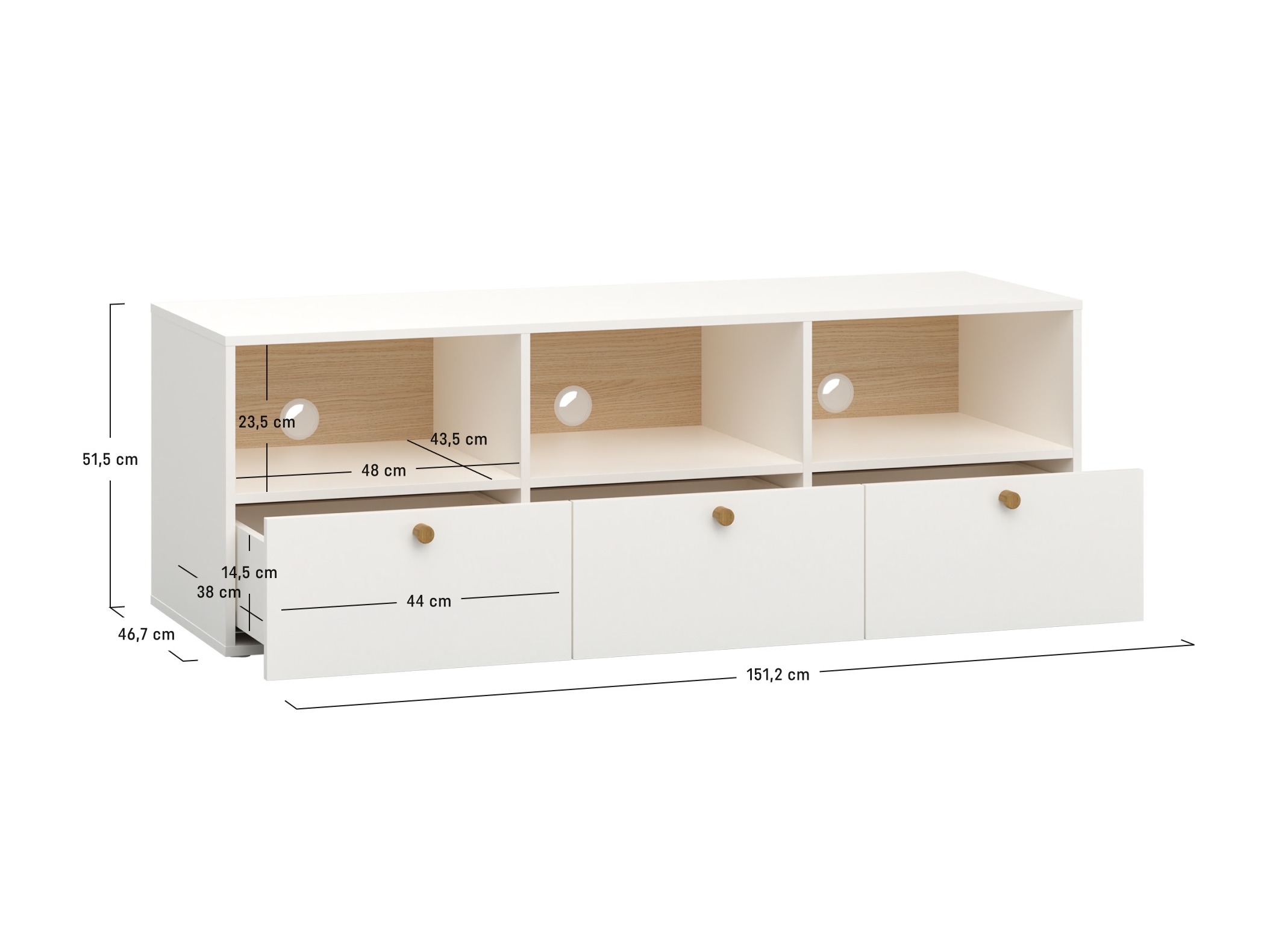 TV-Möbel Tornolo 125 (Weiss + Eiche hell)