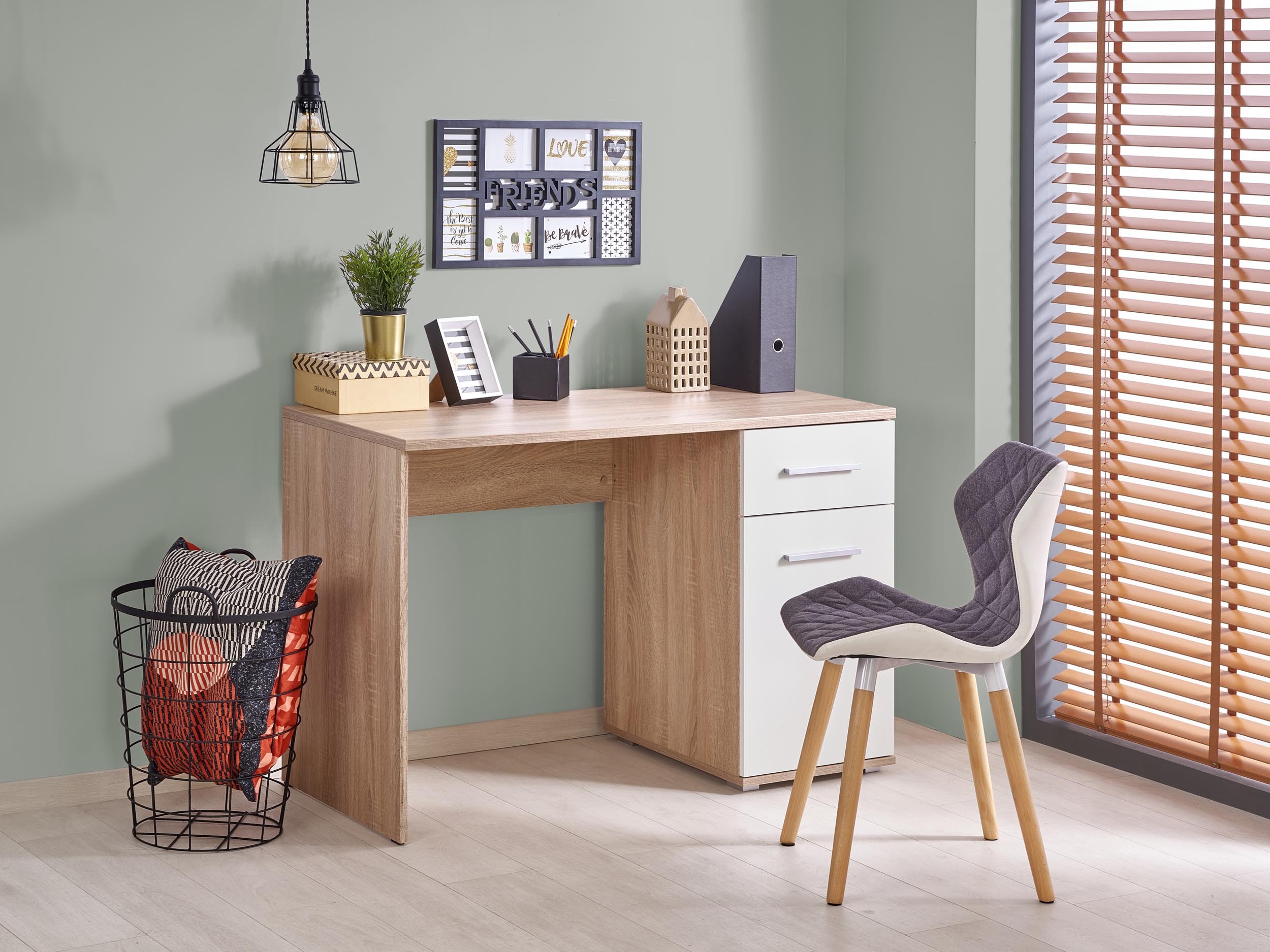 Bürotisch Cirveso 114 (Sonoma eichenholz + Weiss glänzend)