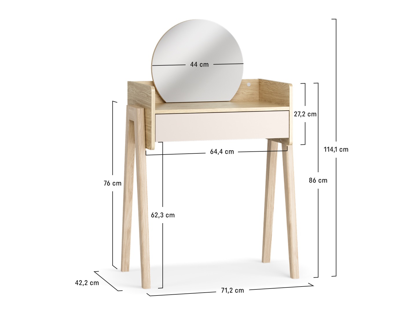 Schminktisch Velrome 100 (Eichenholzoptik + Graphit)