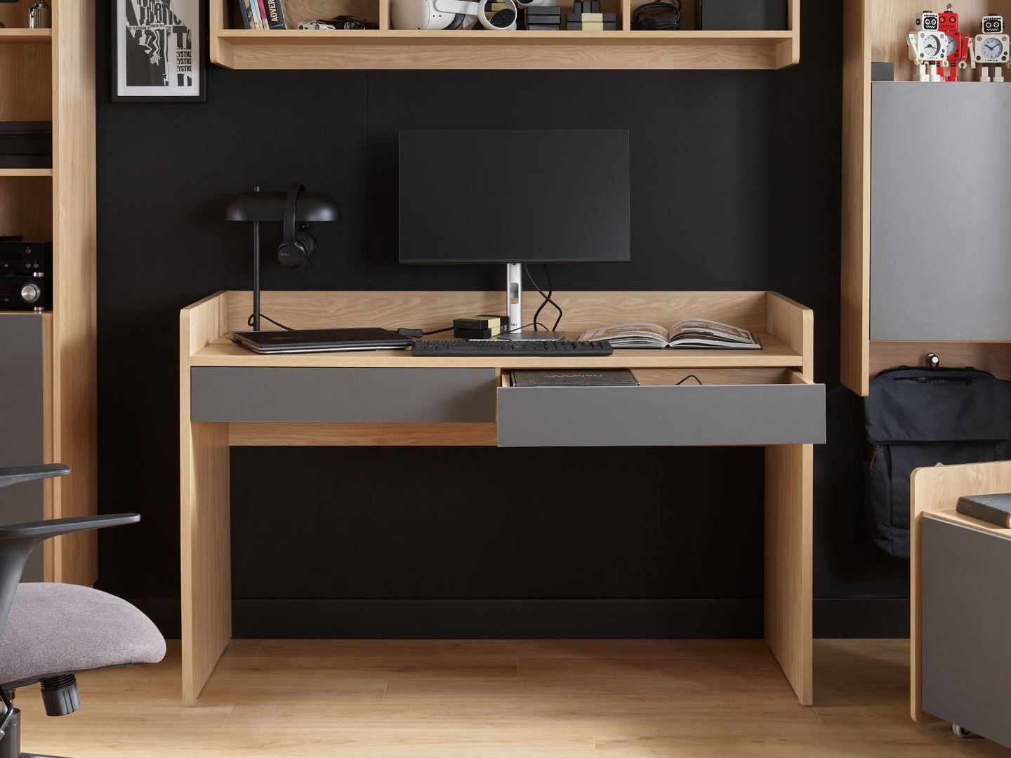 Bürotisch Velrome 101 (Eichenholzoptik + Graphit)